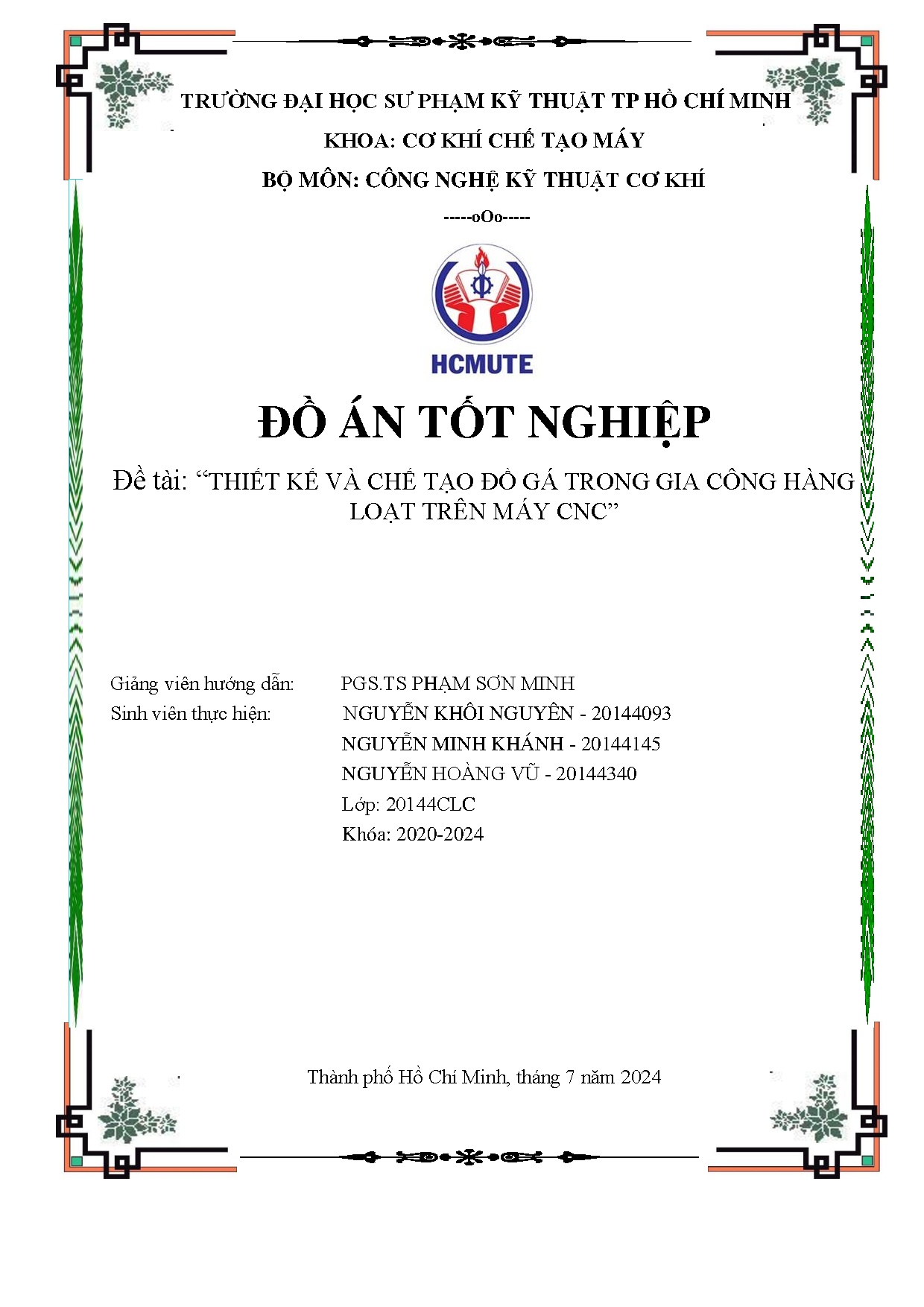 Đồ án tốt nghiệp - Thiết kế và chế tạo đồ gá trong gia công hàng loạt trên máy CNC