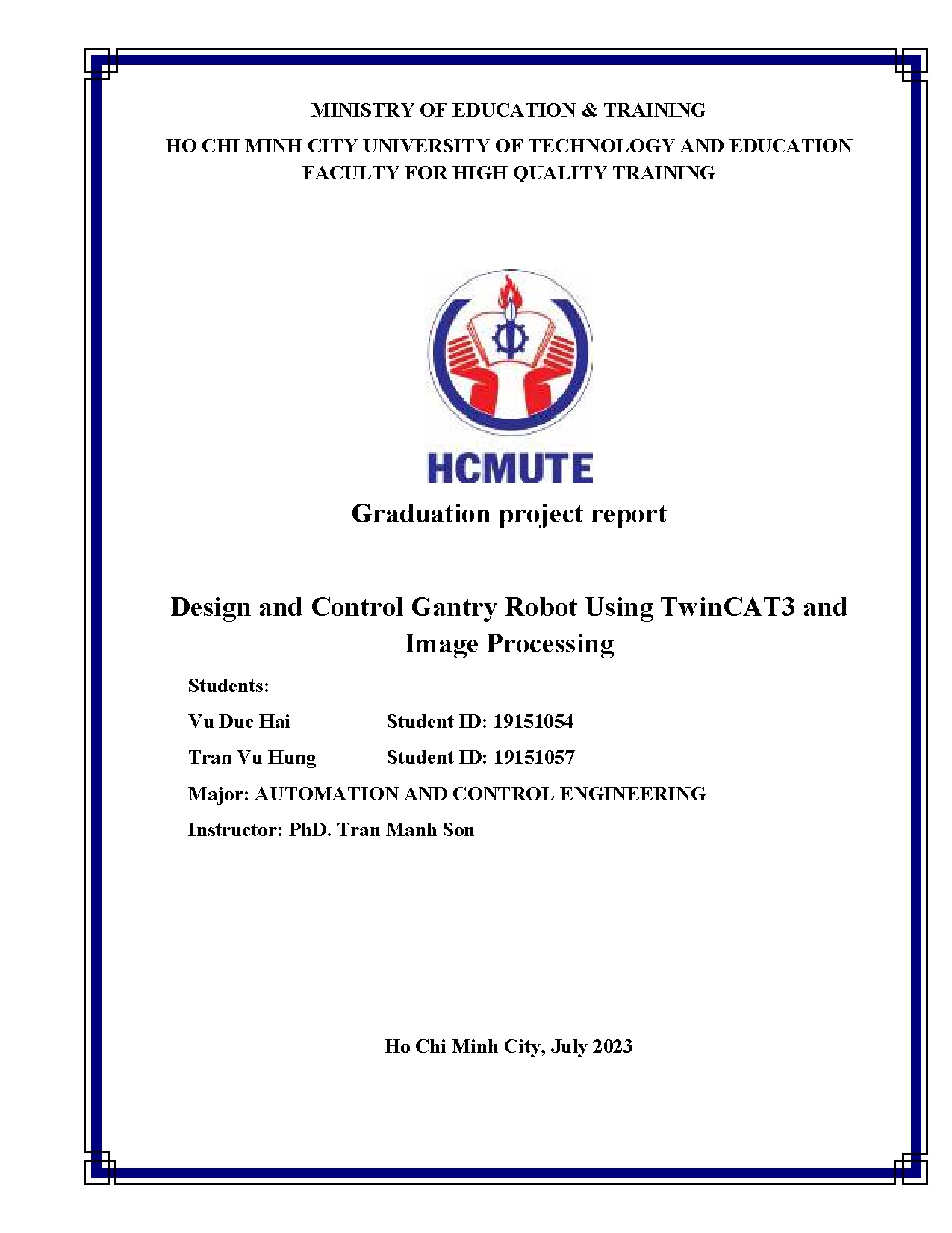 Đồ án tốt nghiệp - Design and control Gantry robot using Twincat3 and image processing