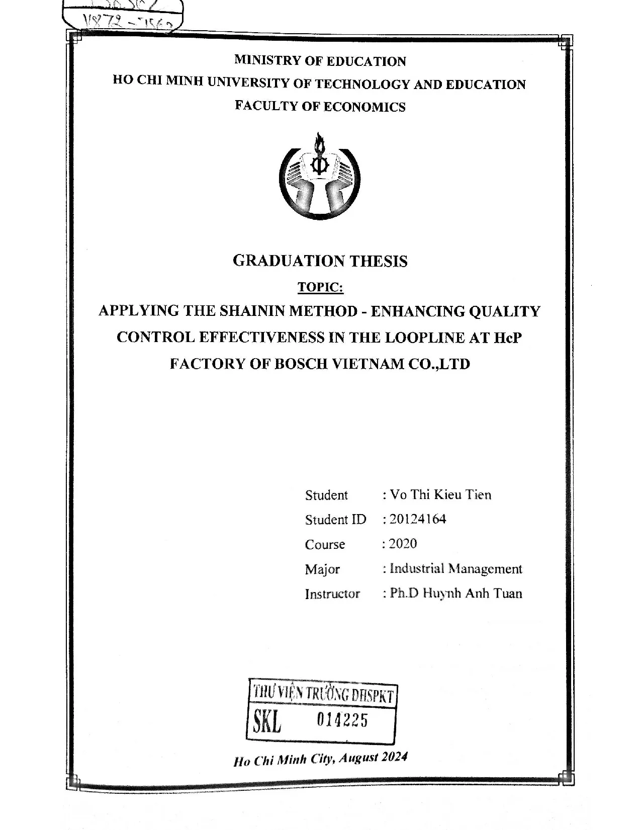 Đồ án tốt nghiệp - Applying the shainin method - enhancing quality control effectiveness ITLAHFOBVC