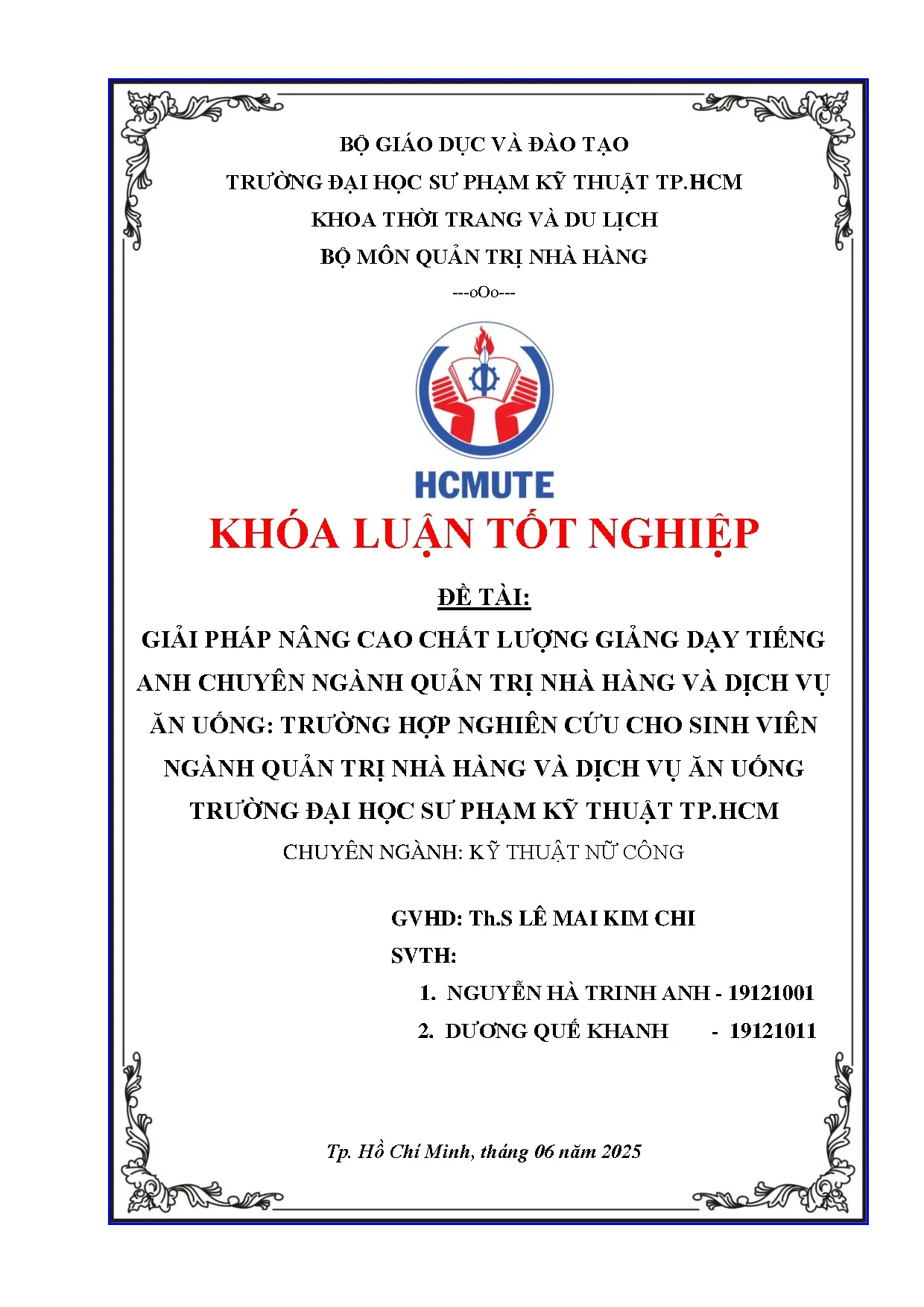 Đồ án tốt nghiệp - Giải pháp nâng cao chất lượng giảng dạy TACNQTNHVDVĂUTHNCCSVNQTNHVDVĂUTĐHSPKTTH