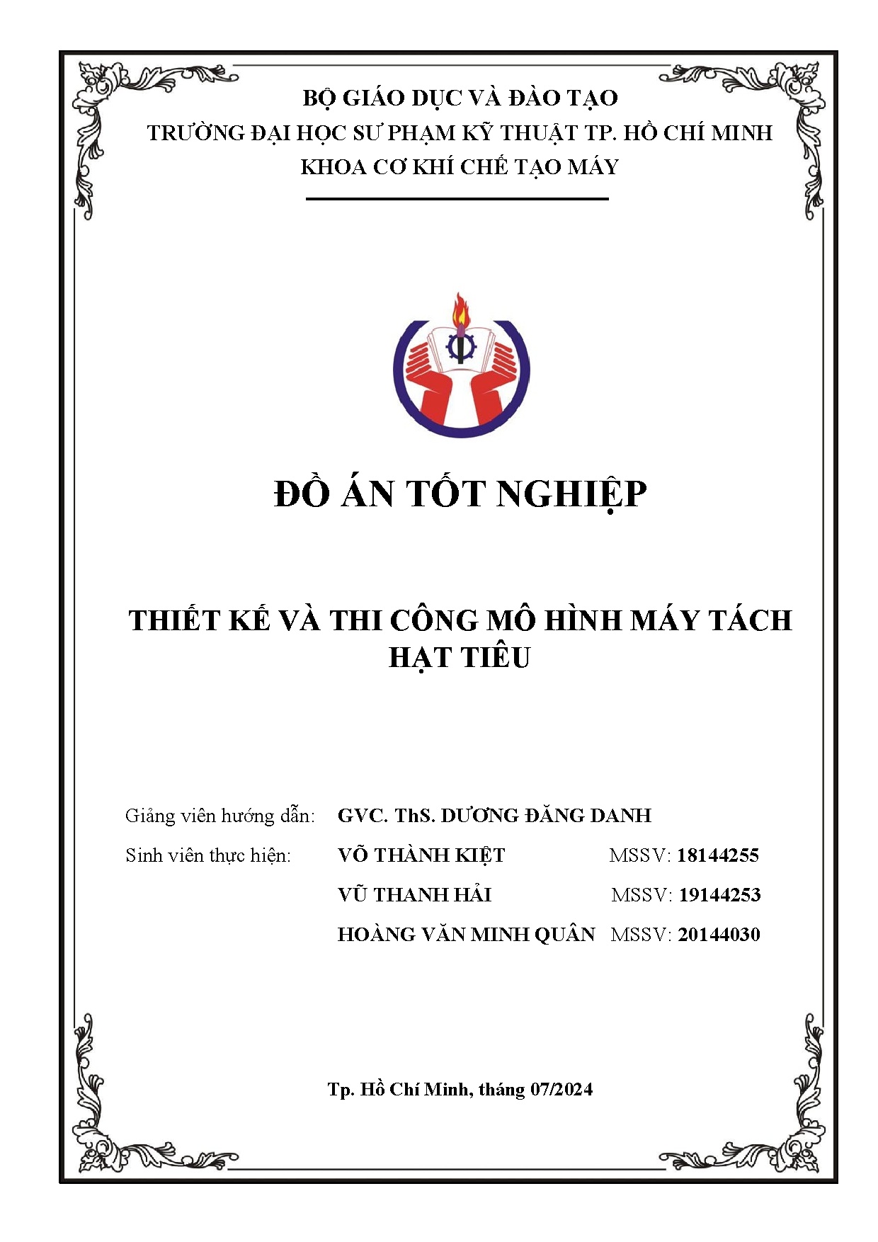 Đồ án tốt nghiệp - Thiết kế và thi công mô hình máy tách hạt tiêu