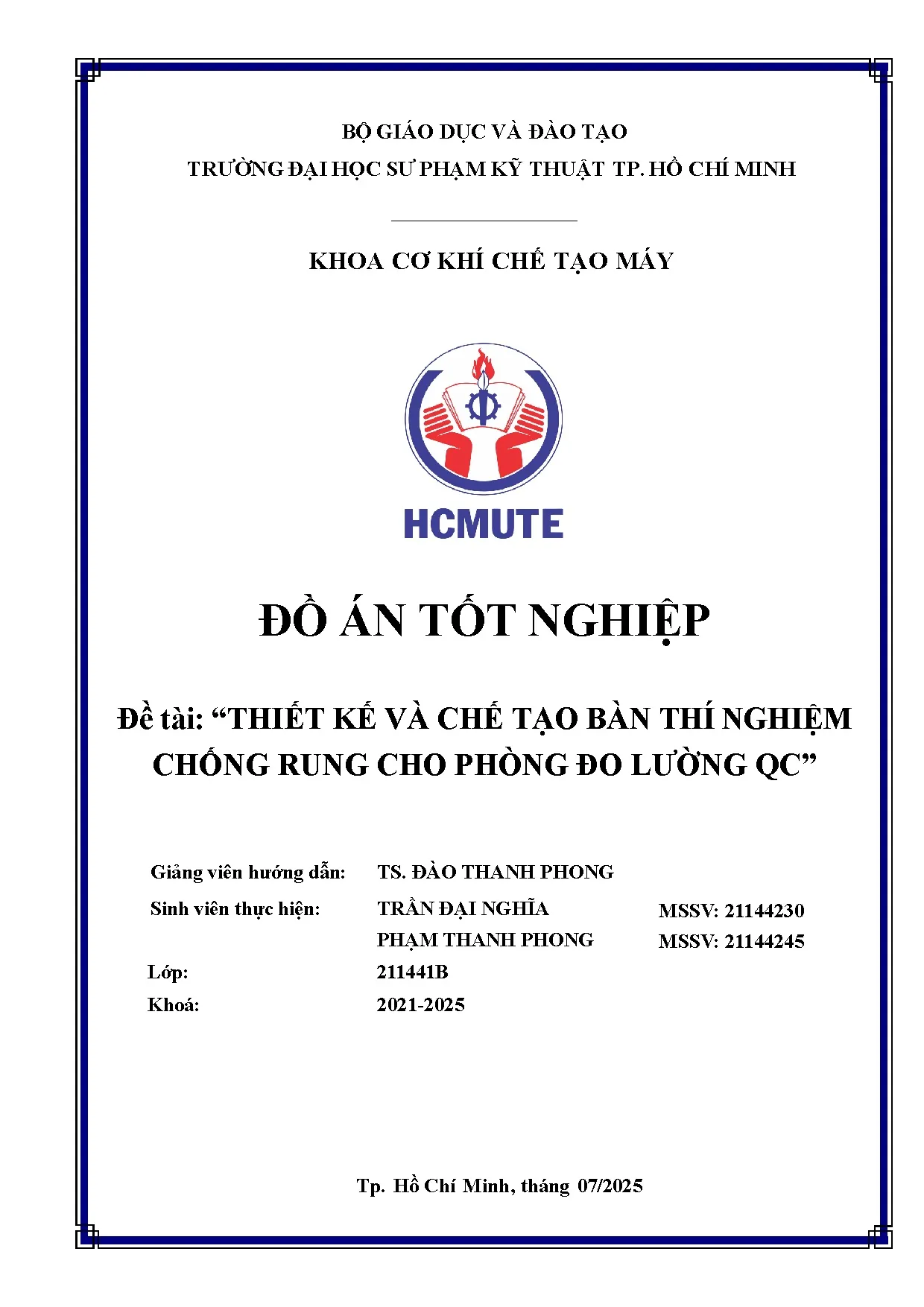 Đồ án tốt nghiệp - Thiết kế và chế tạo bàn thí nghiệm chống rung cho phòng đo lường QC