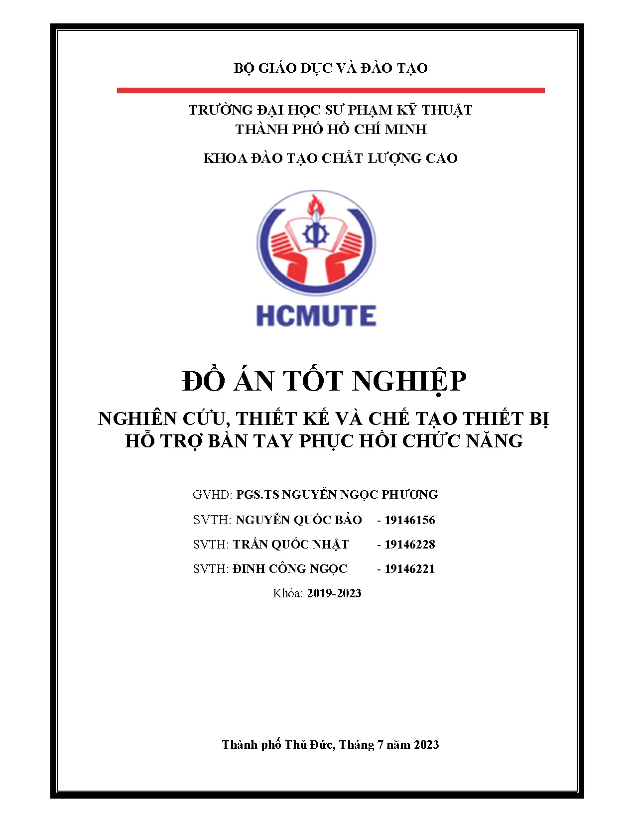 Đồ án tốt nghiệp - Nghiên cứu, thiết kế và chế tạo thiết bị hỗ trợ bàn tay phục hồi chức năng