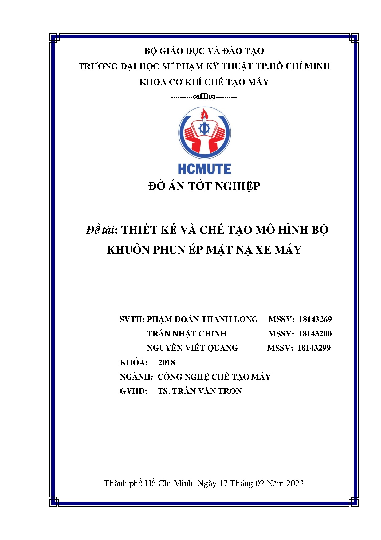 Đồ án tốt nghiệp - Thiết kế và chế tạo mô hình bộ khuôn phun ép mặt nạ xe máy