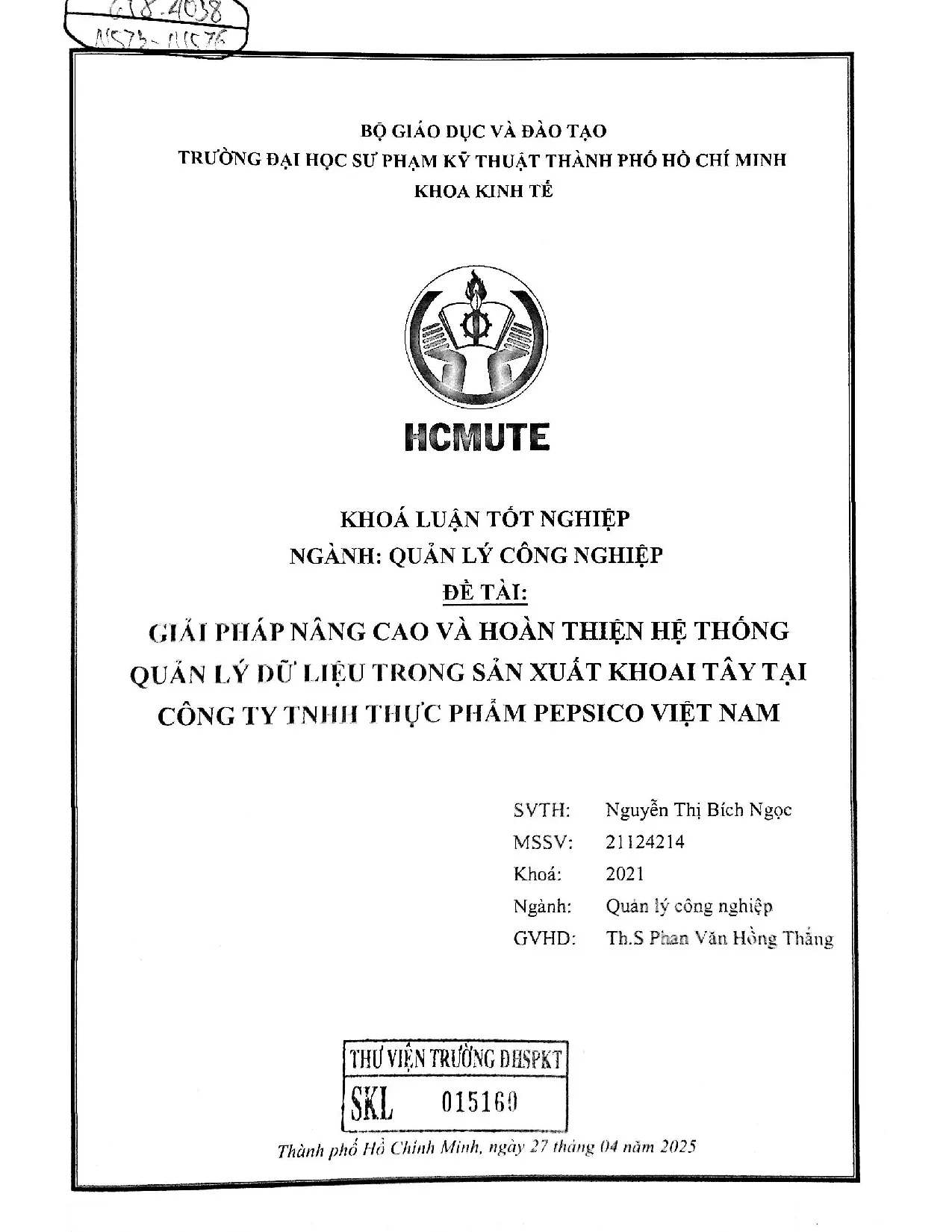 Đồ án tốt nghiệp - Giải pháp nâng cao và hoàn thiện hệ thống quản lý dữ liệu trong sản XKTTCTTTPPVN