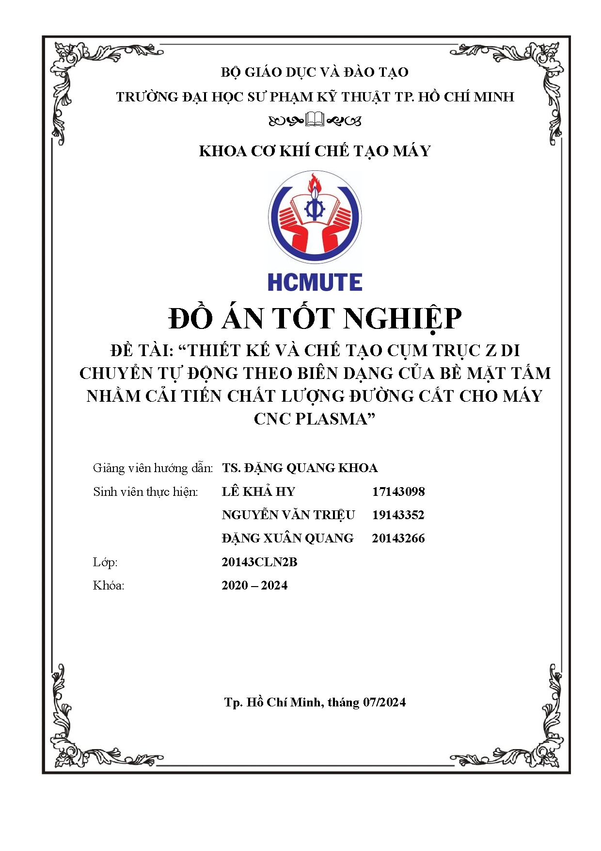 Đồ án tốt nghiệp - Thiết kế và chế tạo cụm trục Z di chuyển tự động theo biên dạng CBMTNCTCLĐCCMCP