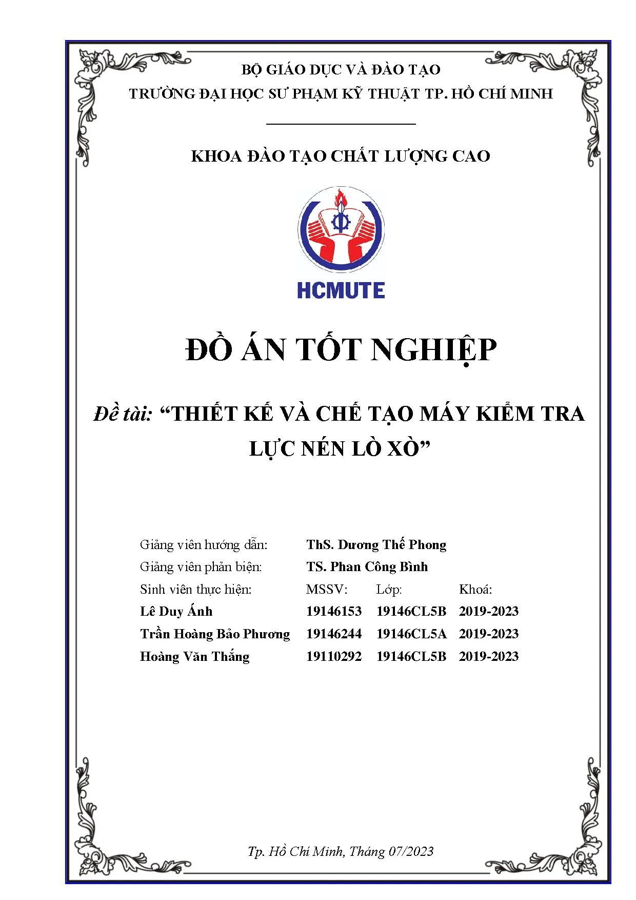 Đồ án tốt nghiệp - Thiết kế và chế tạo máy kiểm tra lực nén lò xo