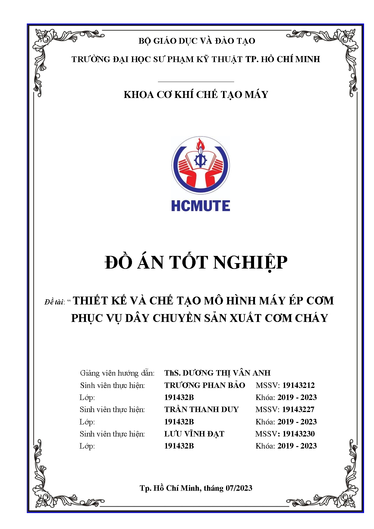 Đồ án tốt nghiệp - Thiết kế và chế tạo mô hình máy ép cơm phục vụ dây chuyền sản xuất cơm cháy