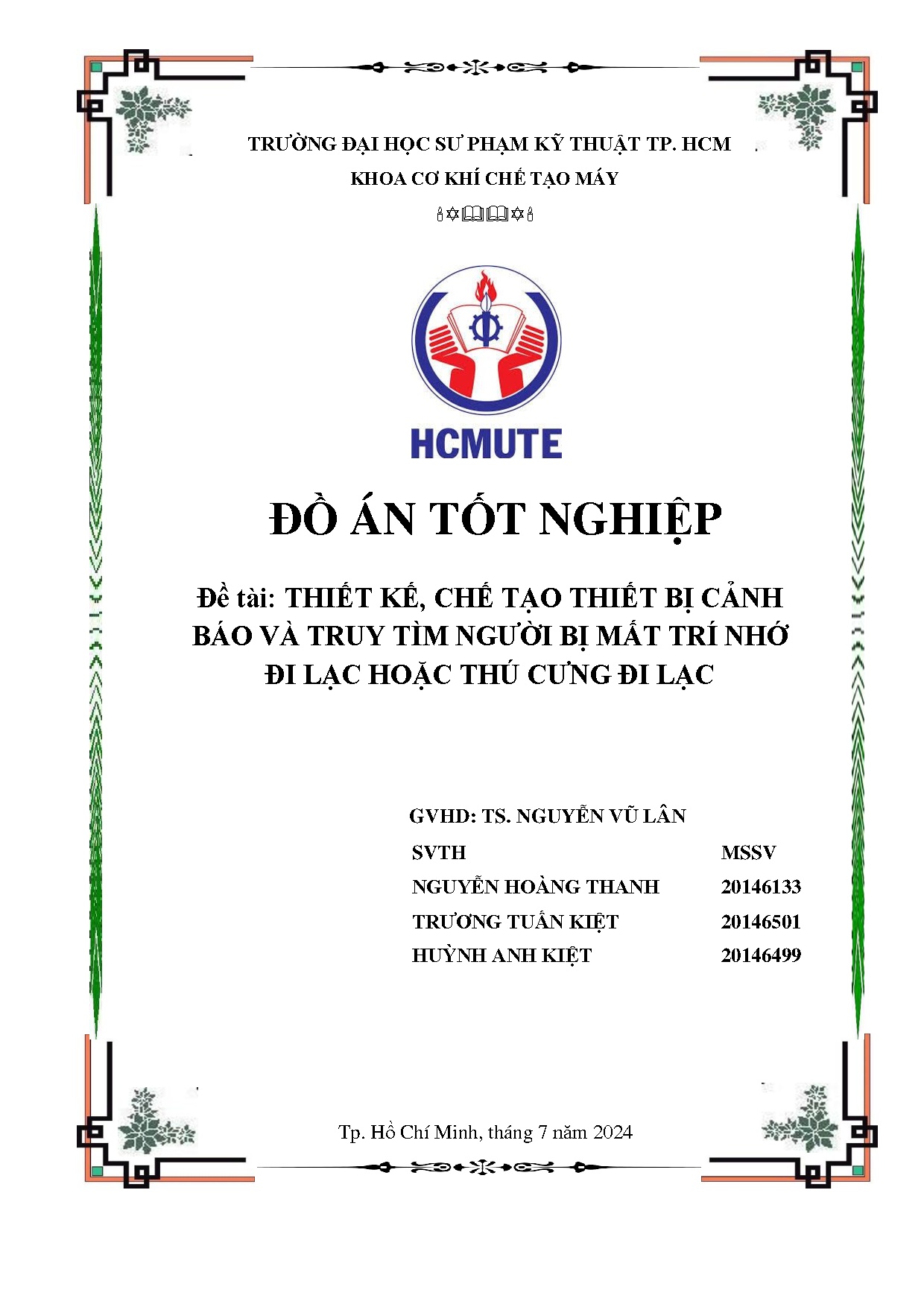 Đồ án tốt nghiệp - Thiết kế, chế tạo thiết bị cảnh báo và truy tìm người bị mất trí nhớ đi lạc HTCĐL