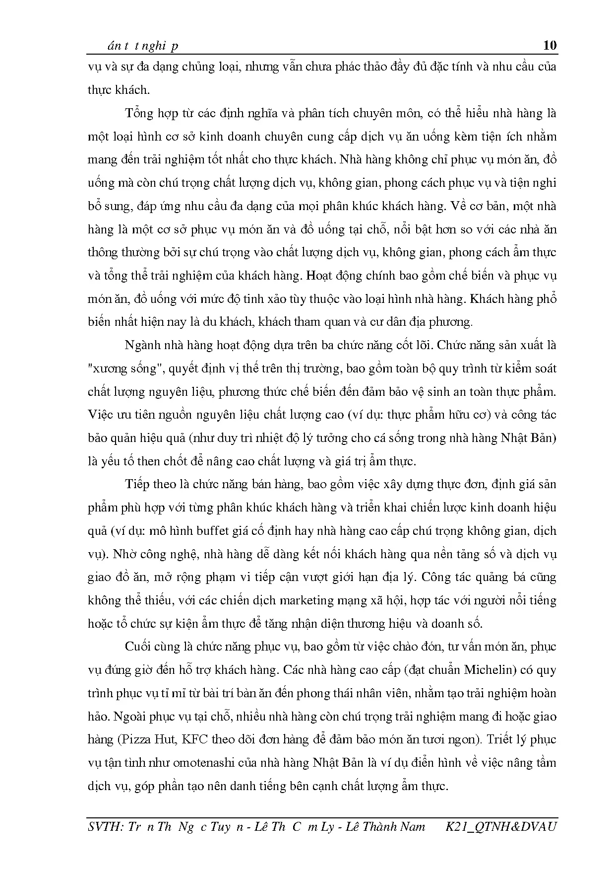 Đồ án tốt nghiệp - Nâng cao hiệu quả kinh doanh nhà hàng của khách sạn ISTXHCĐSTHCTCSHTCN - Trang 27