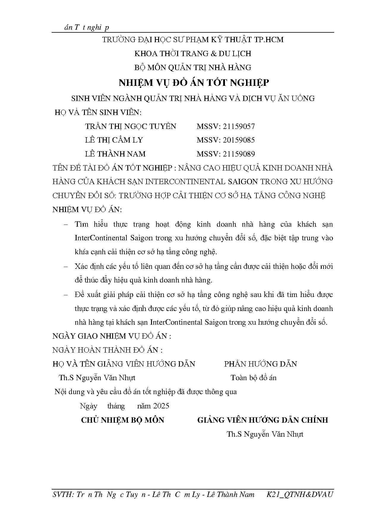 Đồ án tốt nghiệp - Nâng cao hiệu quả kinh doanh nhà hàng của khách sạn ISTXHCĐSTHCTCSHTCN - Trang 3