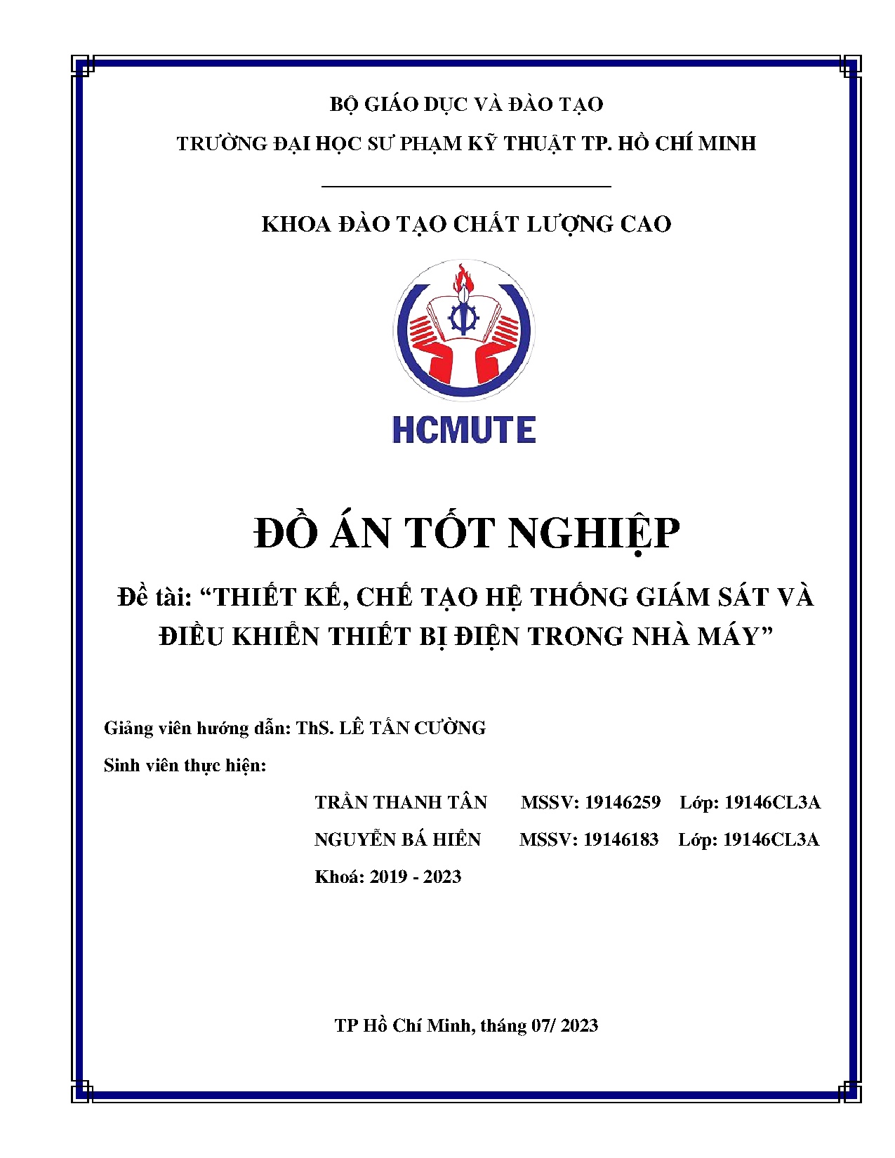 Đồ án tốt nghiệp - Thiết kế, chế tạo hệ thống giám sát và điều khiển thiết bị điện trong nhà máy