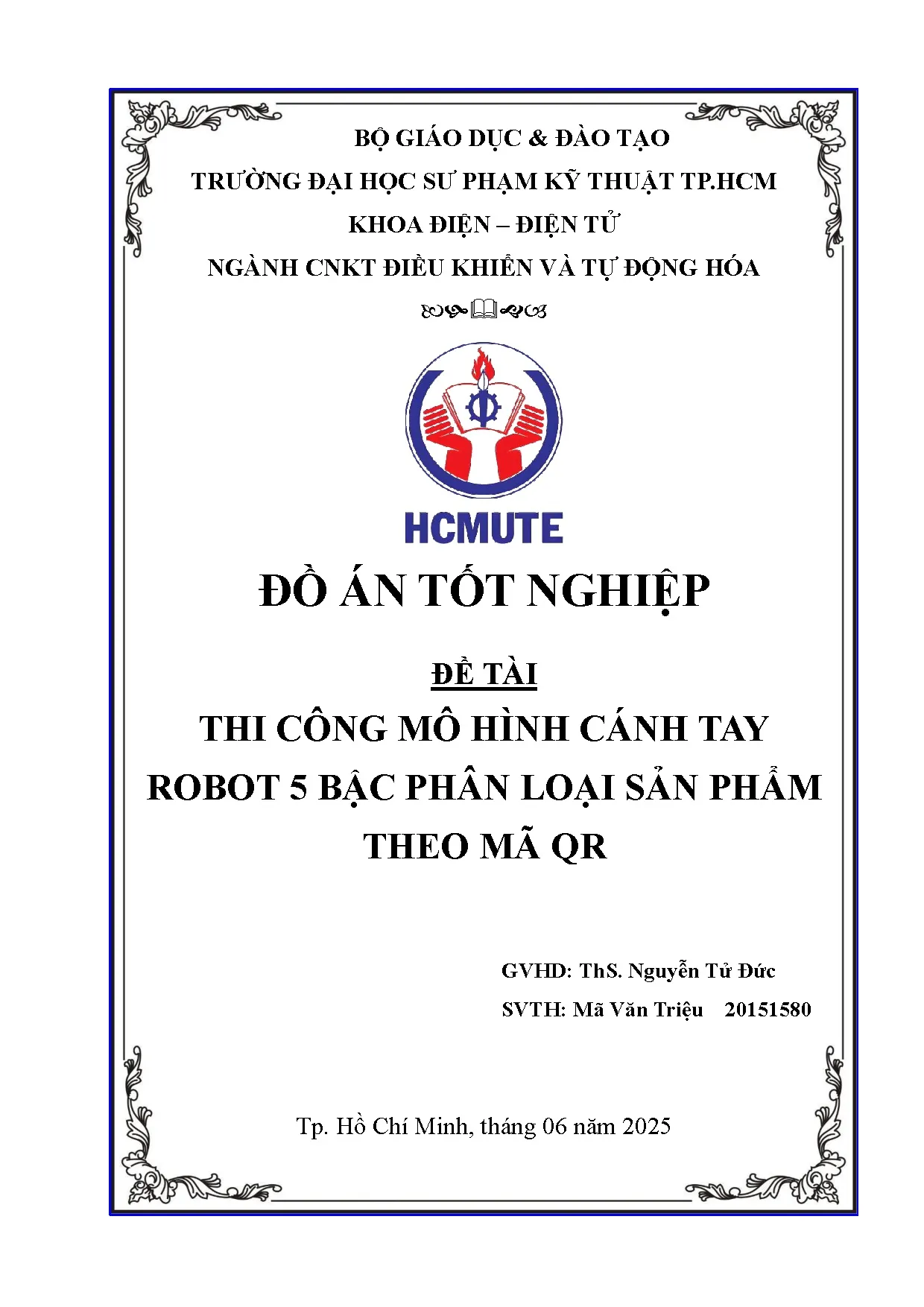 Đồ án tốt nghiệp - Thi công mô hình cánh tay Robot 5 bậc phân loại sản phẩm theo mã QR