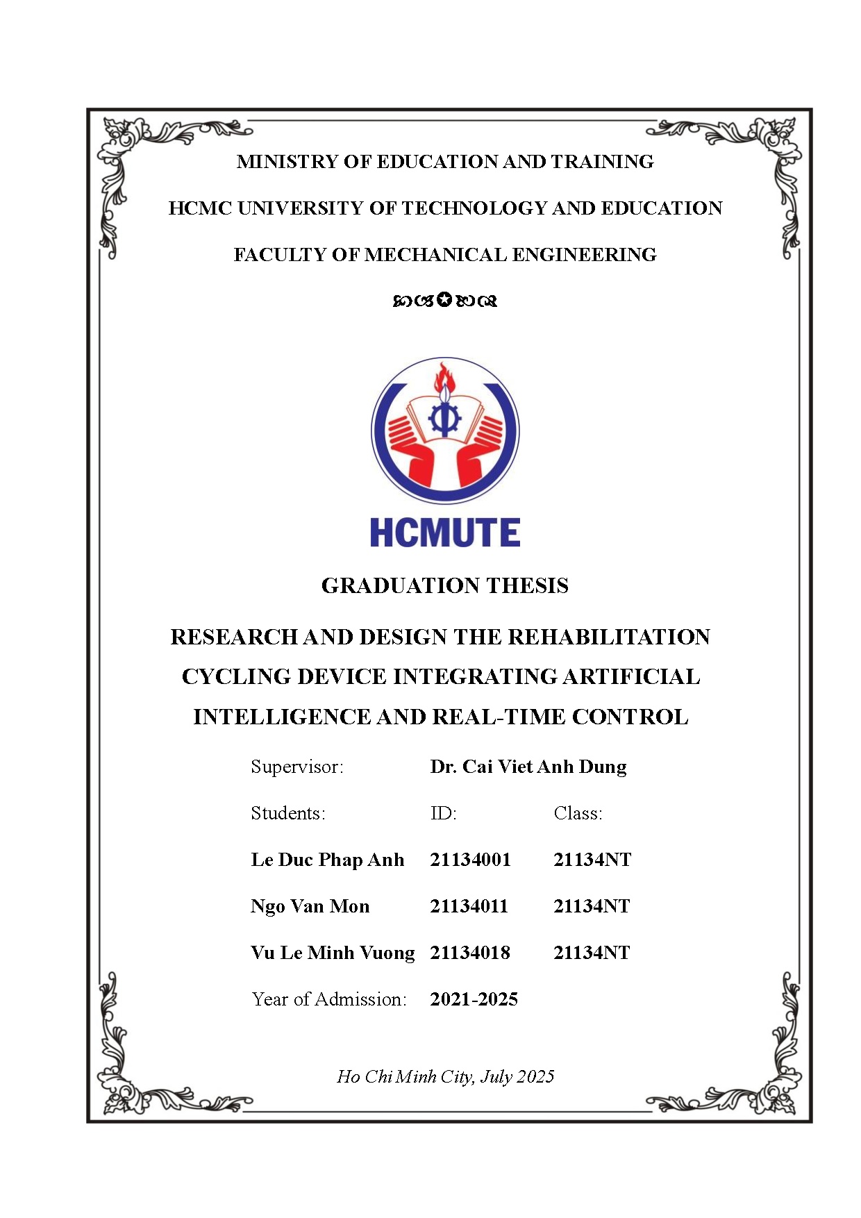 Research and design the rehabilitation cycling device integrating artificial intelligence and RTC