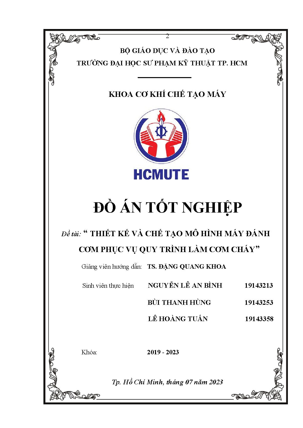 Đồ án tốt nghiệp - Thiết kế và chế tạo mô hình máy đánh cơm phục vụ quy trình làm cơm cháy