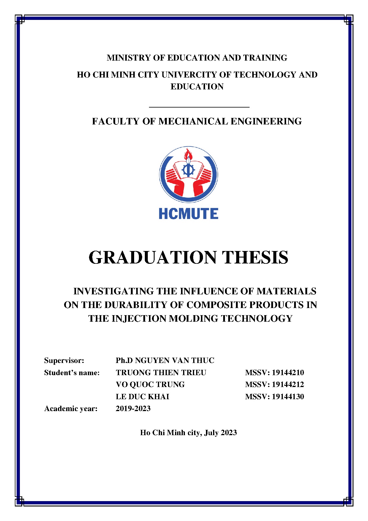 Đồ án tốt nghiệp - Investigating the influence of Materials on The Durability of composite PITIMT