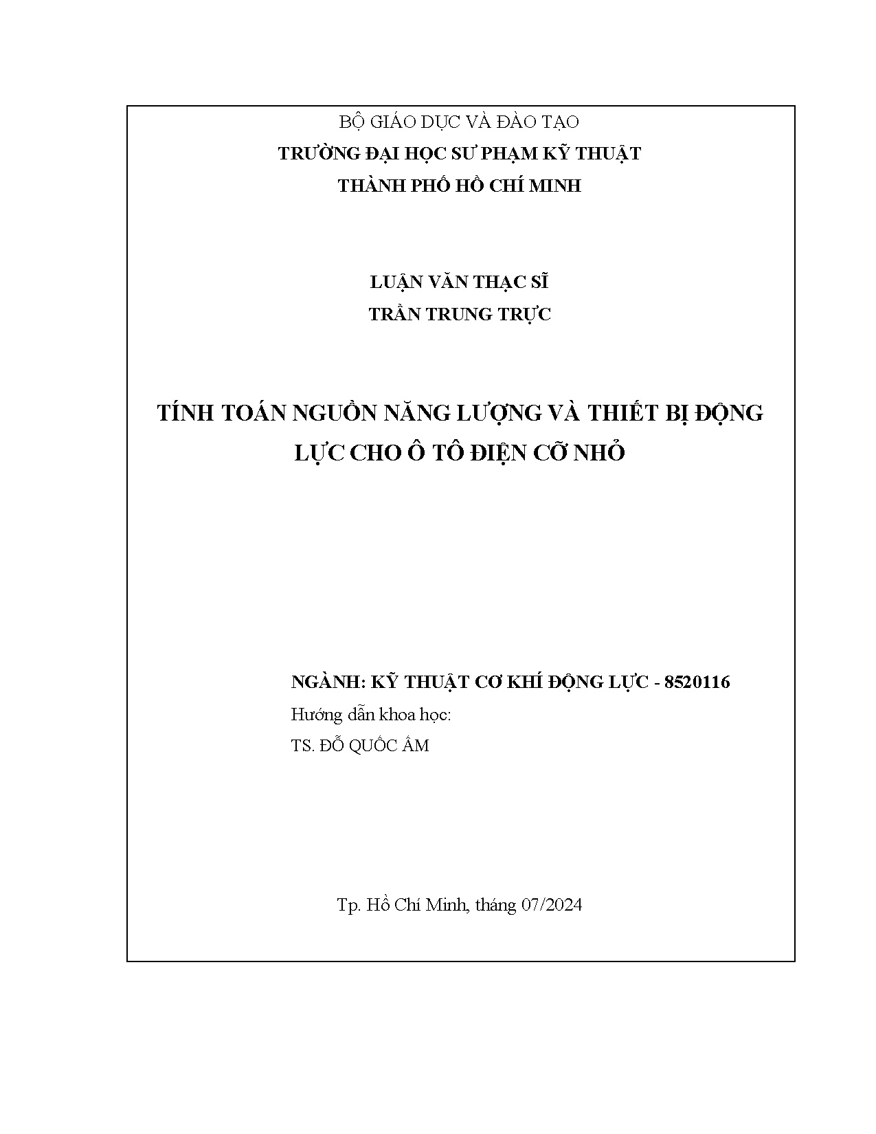 Luận văn thạc sĩ - Tính toán nguồn năng lượng và thiết bị động lực cho ô tô điện cỡ nhỏ