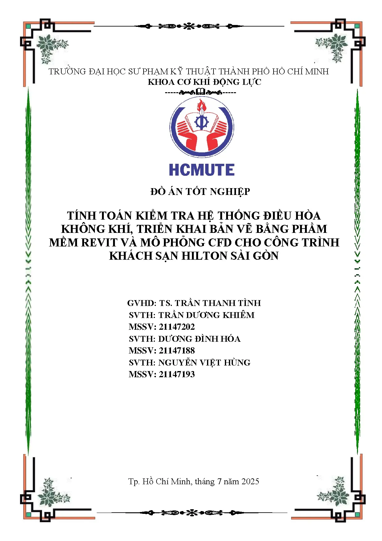 Đồ án tốt nghiệp - Tính toán kiểm tra hệ thống điều hòa không khí, triển khai bản VBPMRVMPCCCTKSHSG