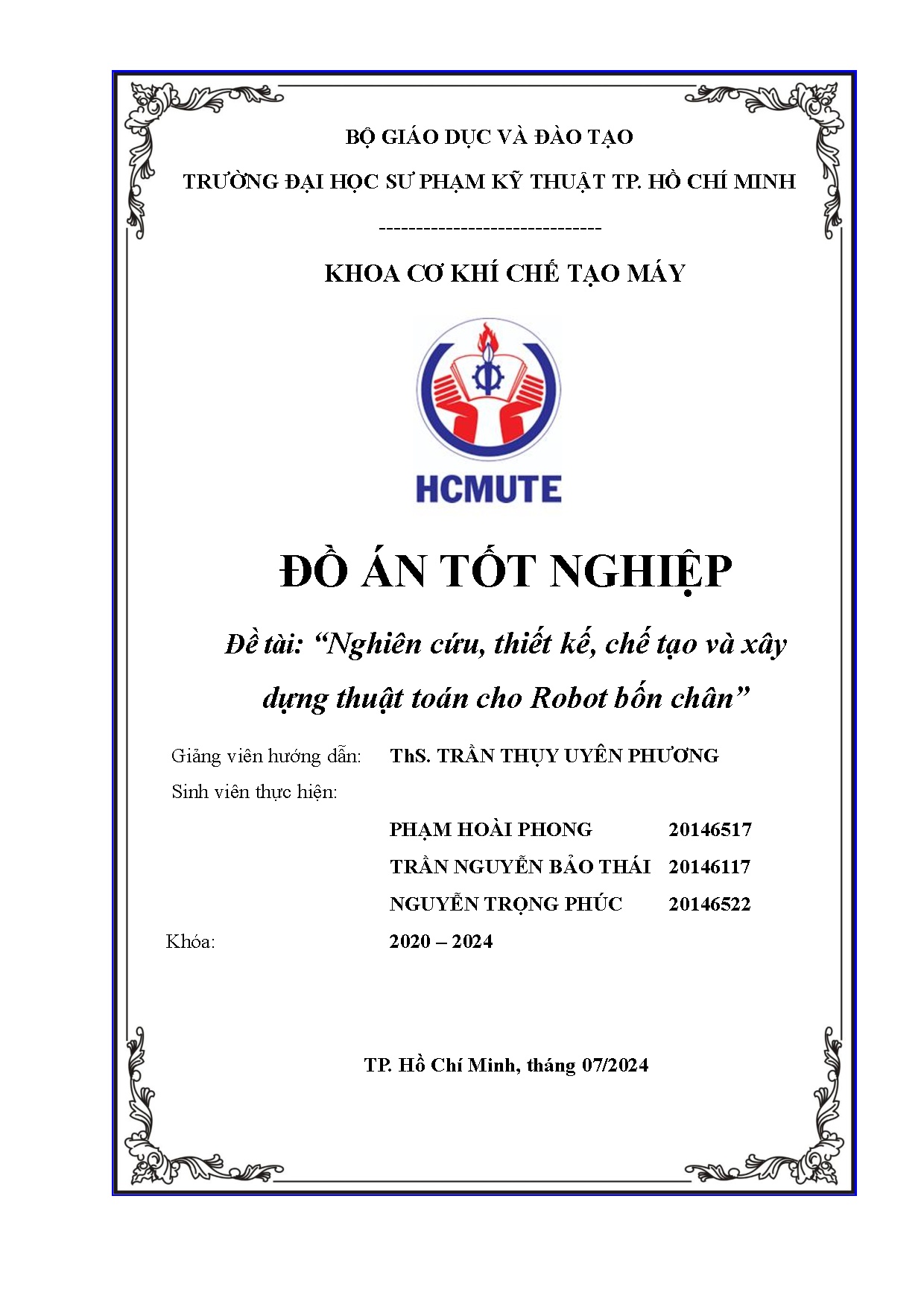 Đồ án tốt nghiệp - Nghiên cứu, thiết kế, chế tạo và xây dựng thuật toán cho robot bốn chân