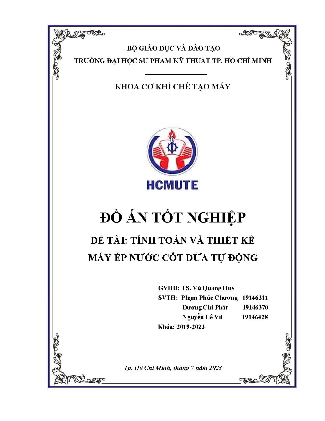 Đồ án tốt nghiệp - Tính toán, thiết kế máy ép nước cốt dừa tự động