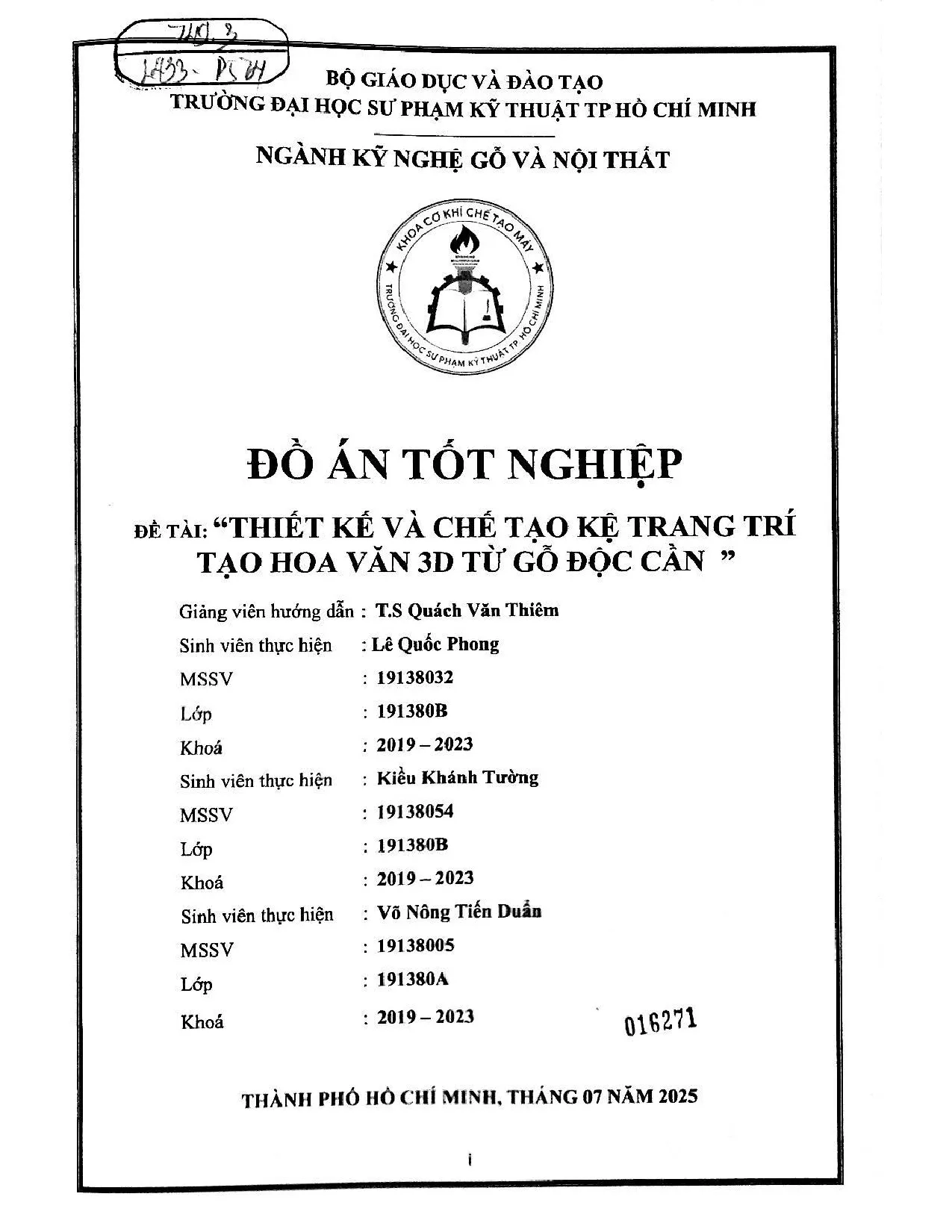 Đồ án tốt nghiệp - Thiết kế và chế tạo kệ trang trí tạo hoa văn 3D từ gỗ Độc Cần