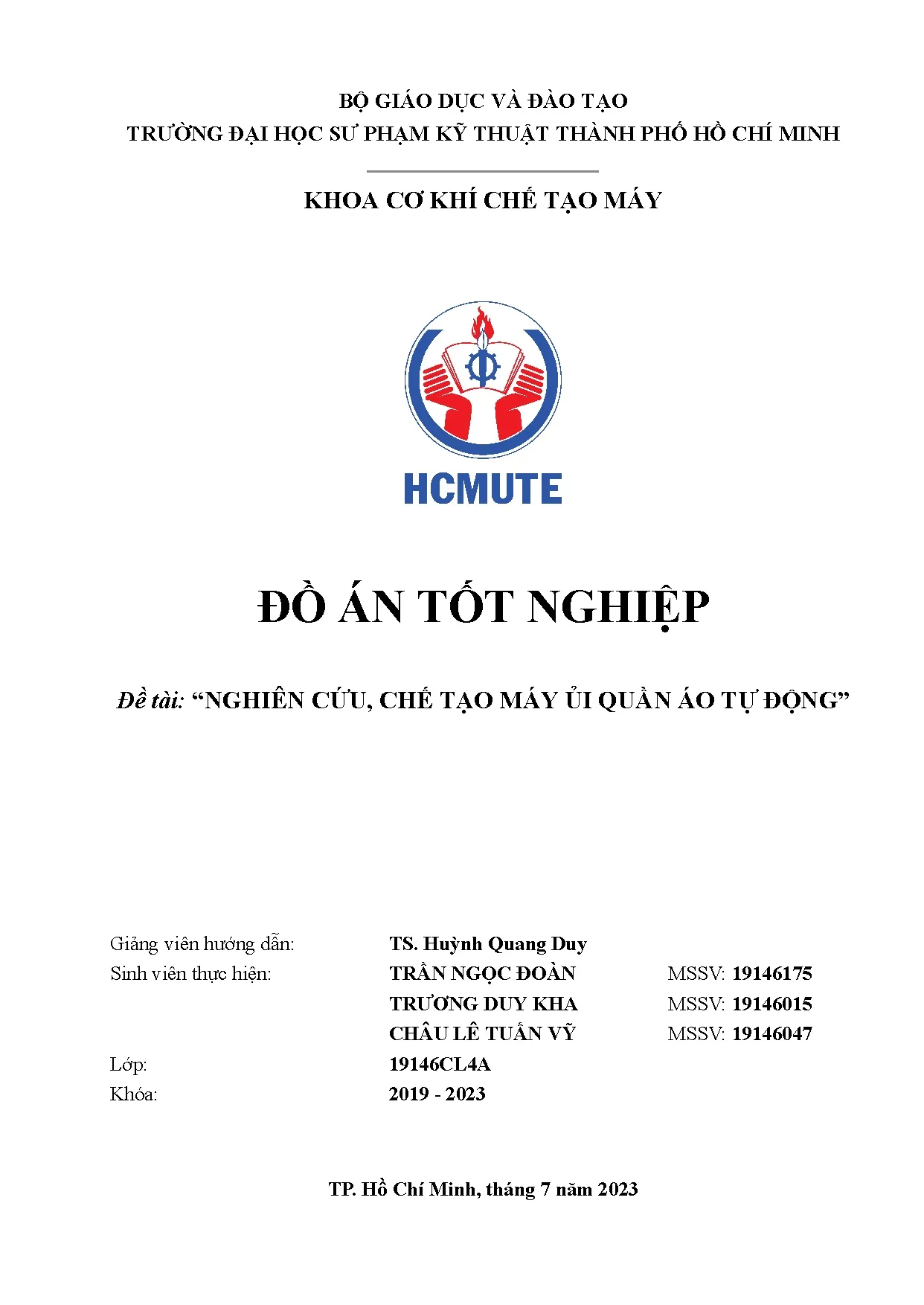 Đồ án tốt nghiệp - Nghiên cứu, chế tạo máy ủi quần áo tự động: Đồ án tốt nghiệp ngành Công NKTCĐT