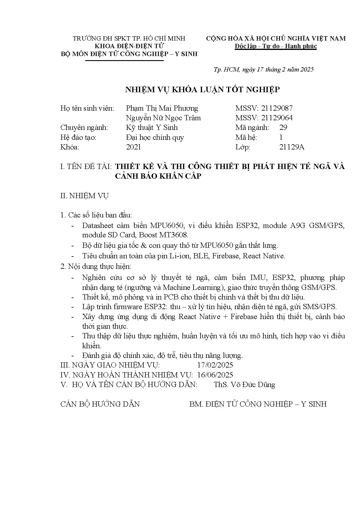 Đồ án tốt nghiệp - Thiết kế và thi công thiết bị phát hiện té ngã và cảnh bảo khẩn cấp - Trang 3