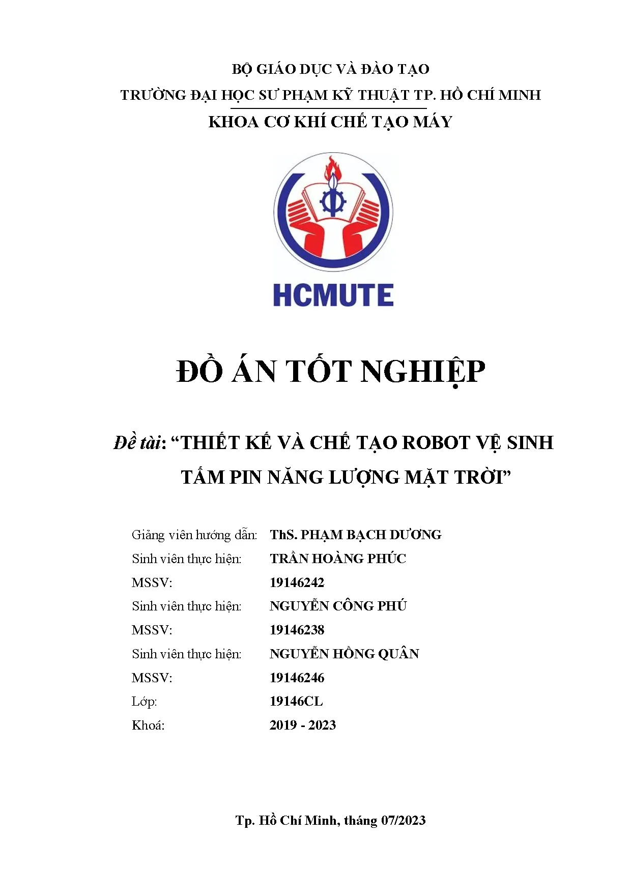 Đồ án tốt nghiệp - Thiết kế và chế tạo robot vệ sinh tấm pin năng lượng mặt trời