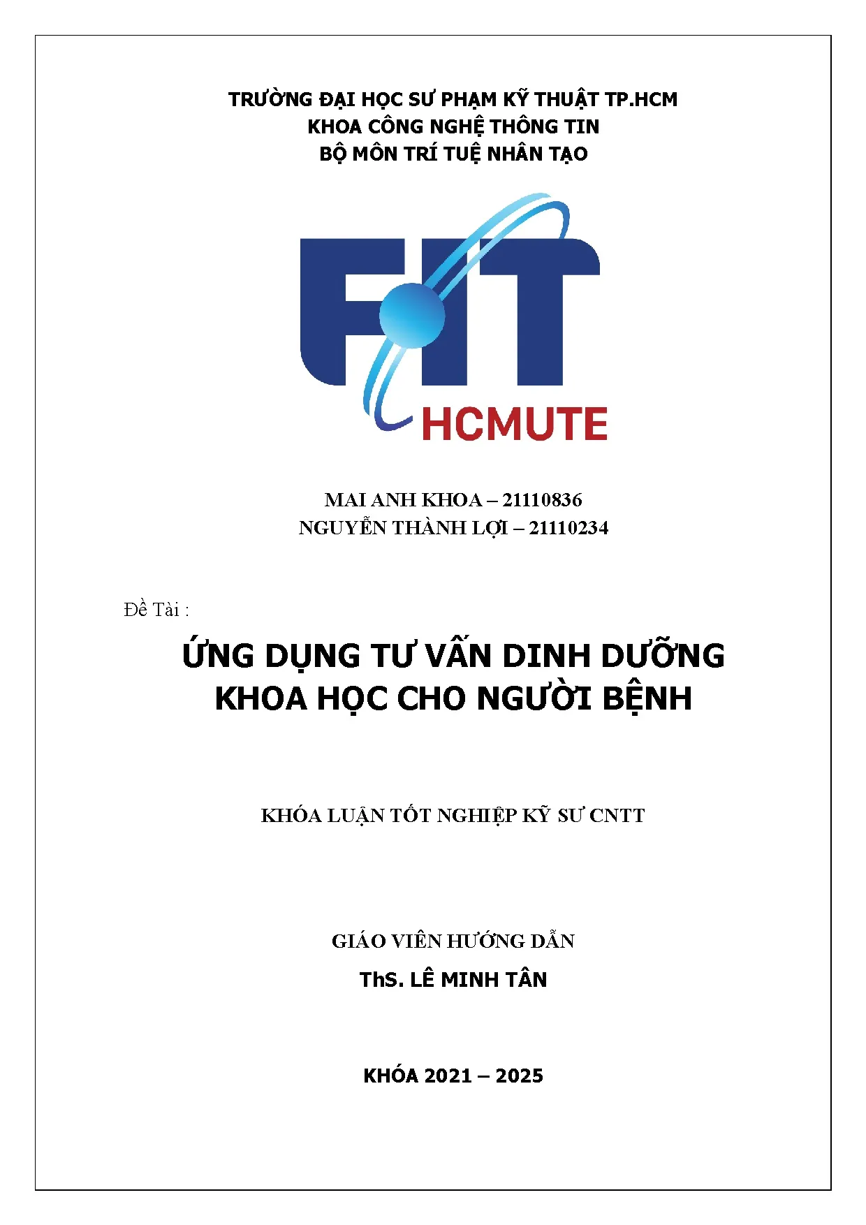 Đồ án tốt nghiệp - Ứng dụng tư vấn dinh dưỡng khoa học cho người bệnh