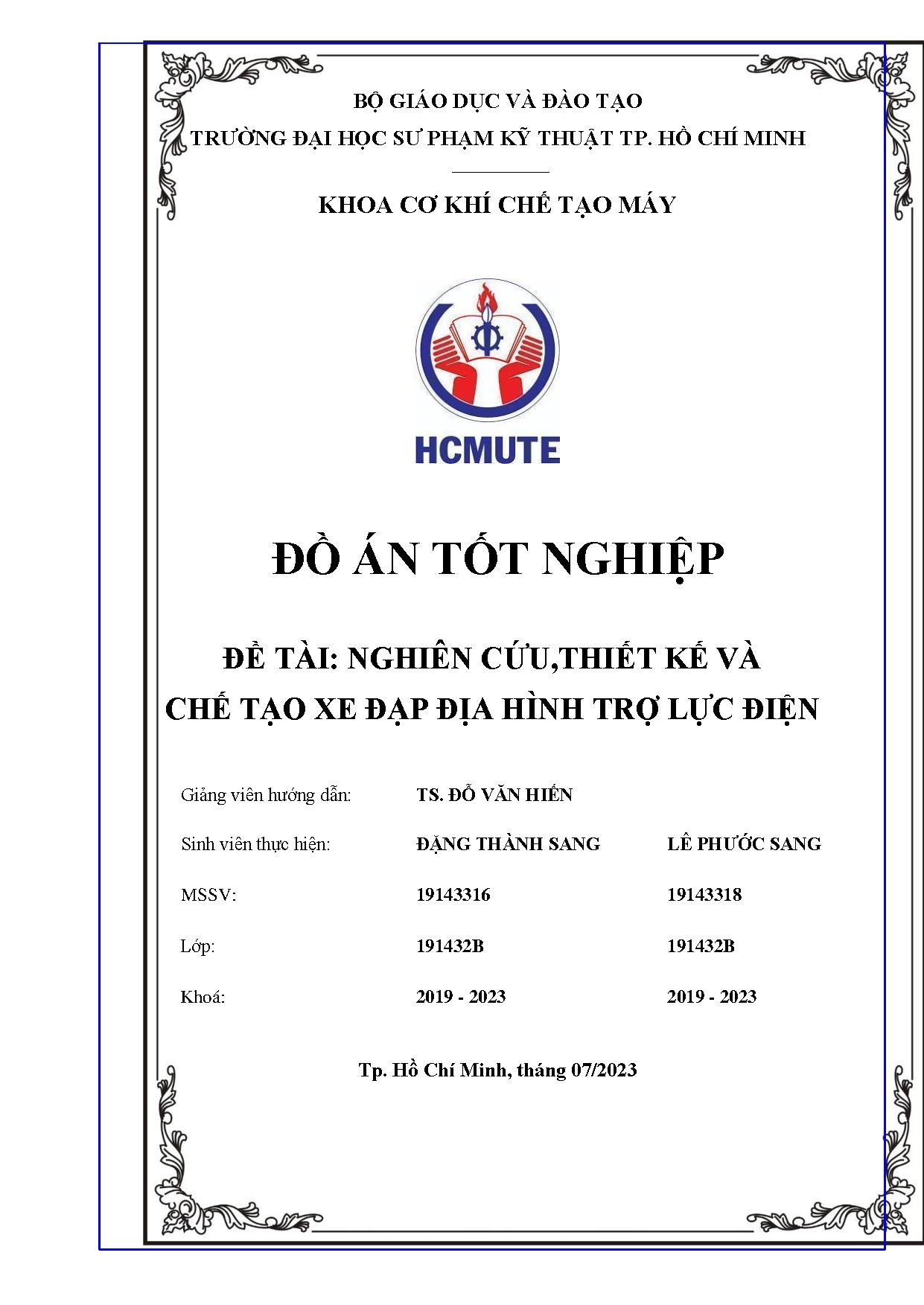 Đồ án tốt nghiệp - Nghiên cứu, thiết kế và chế tạo xe đạp địa hình trợ lực điện