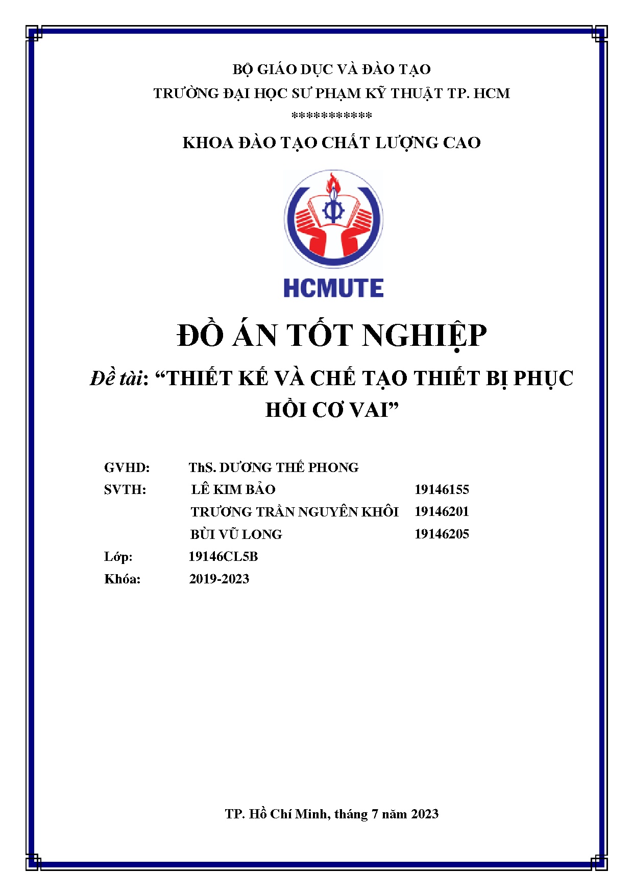 Đồ án tốt nghiệp - Thiết kế và chế tạo thiết bị phục hồi cơ vai