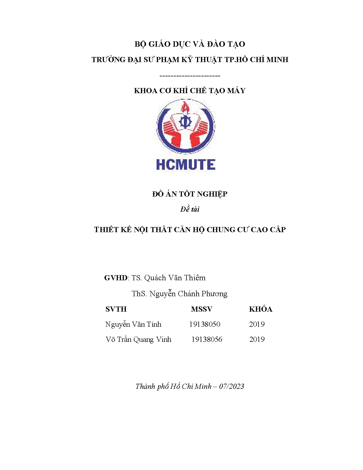 Đồ án tốt nghiệp - Thiết kế nội thất căn hộ chung cư cao cấp