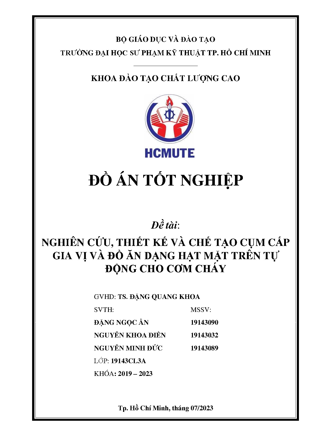 Đồ án tốt nghiệp - Nghiên cứu, thiết kế và chế tạo cụm cấp gia vị và đồ ăn dạng hạt mặt trên tự ĐCCC