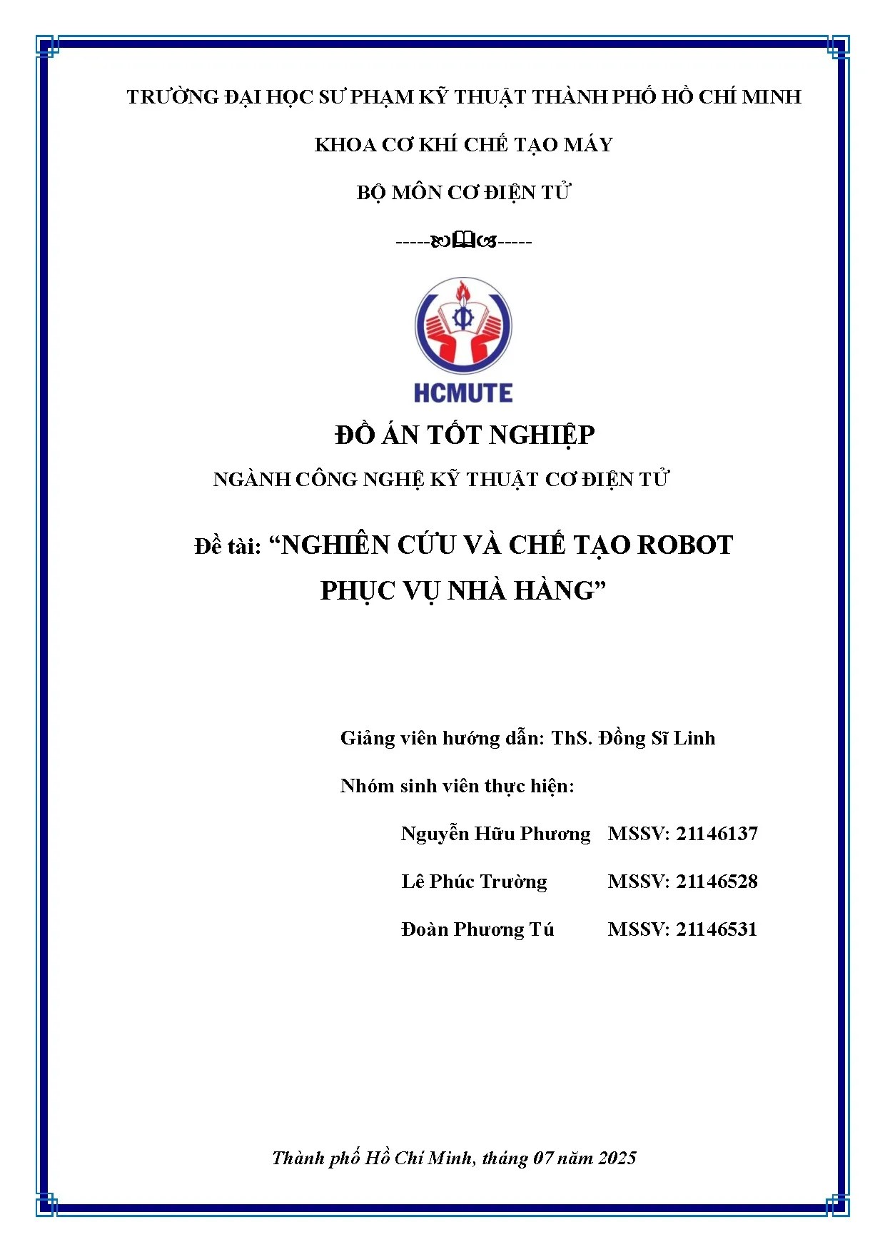 Đồ án tốt nghiệp - Nghiên cứu và chế tạo robot phục vụ nhà hàng