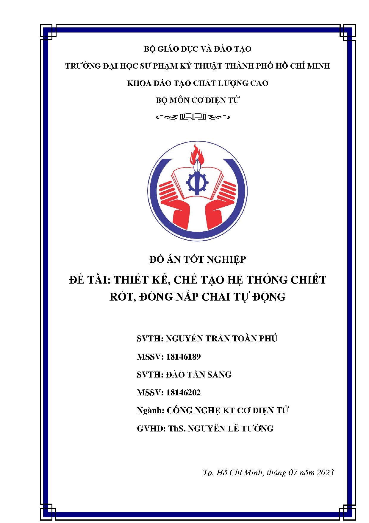 Đồ án tốt nghiệp - Thiết kế, chế tạo hệ thống chiết rót, đóng nắp chai tự động