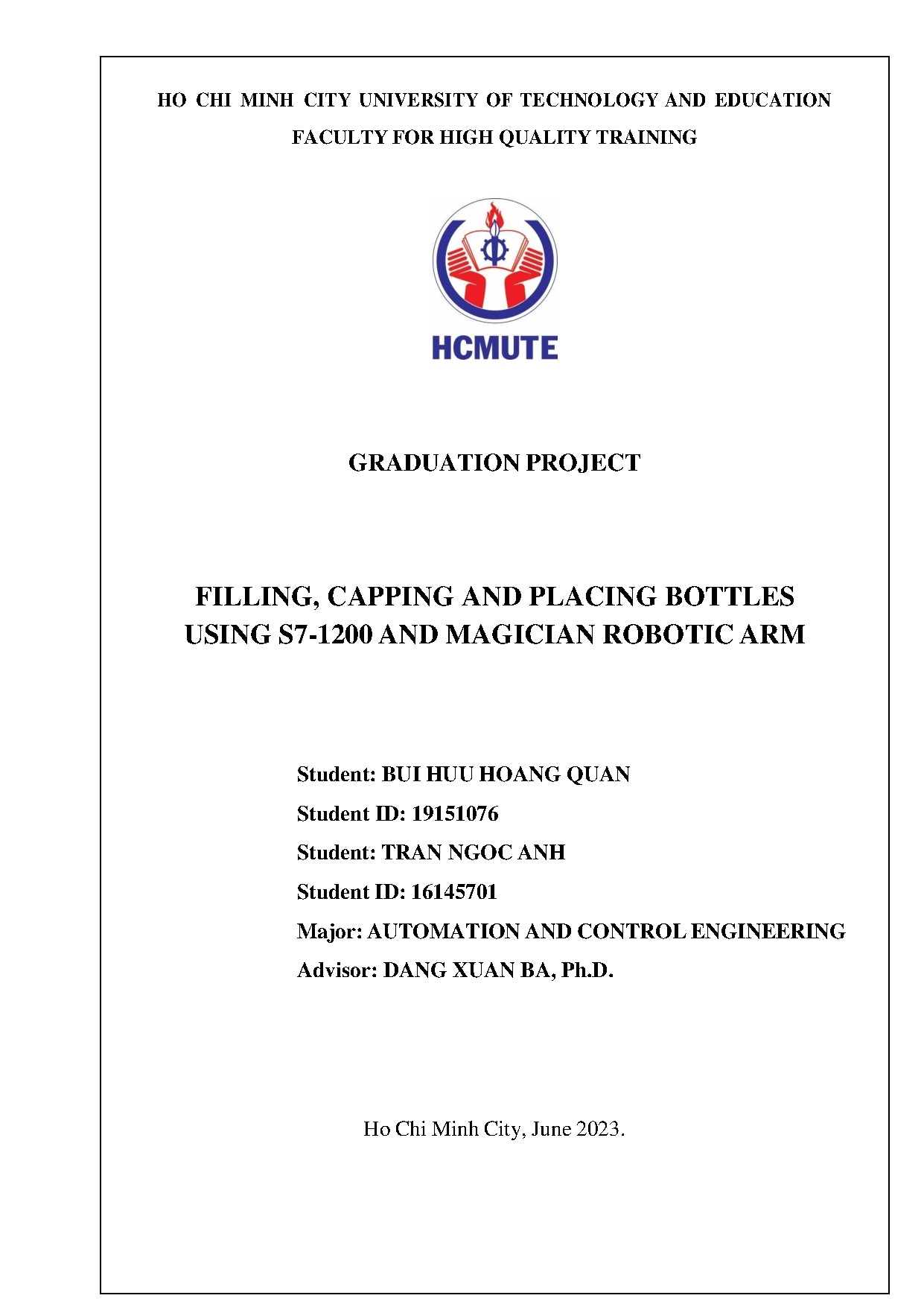 Đồ án tốt nghiệp - Filling, capping and placing bottles using S7 - 1200 and magician robotic ARM