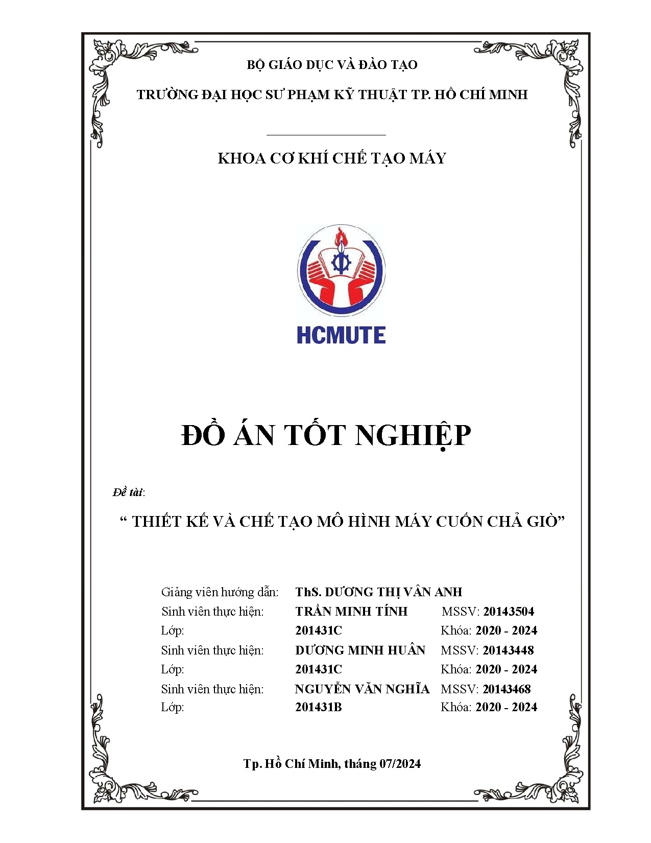 Đồ án tốt nghiệp - Thiết kế và chế tạo mô hình máy cuốn chả giò