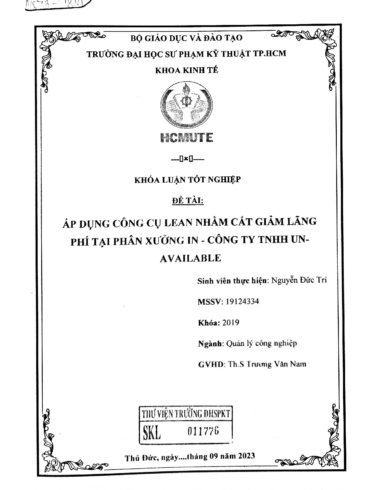 Đồ án tốt nghiệp - Áp dụng công cụ LEAN nhằm cắt giảm lãng phí tại phân xưởng in - Công ty TNHH U