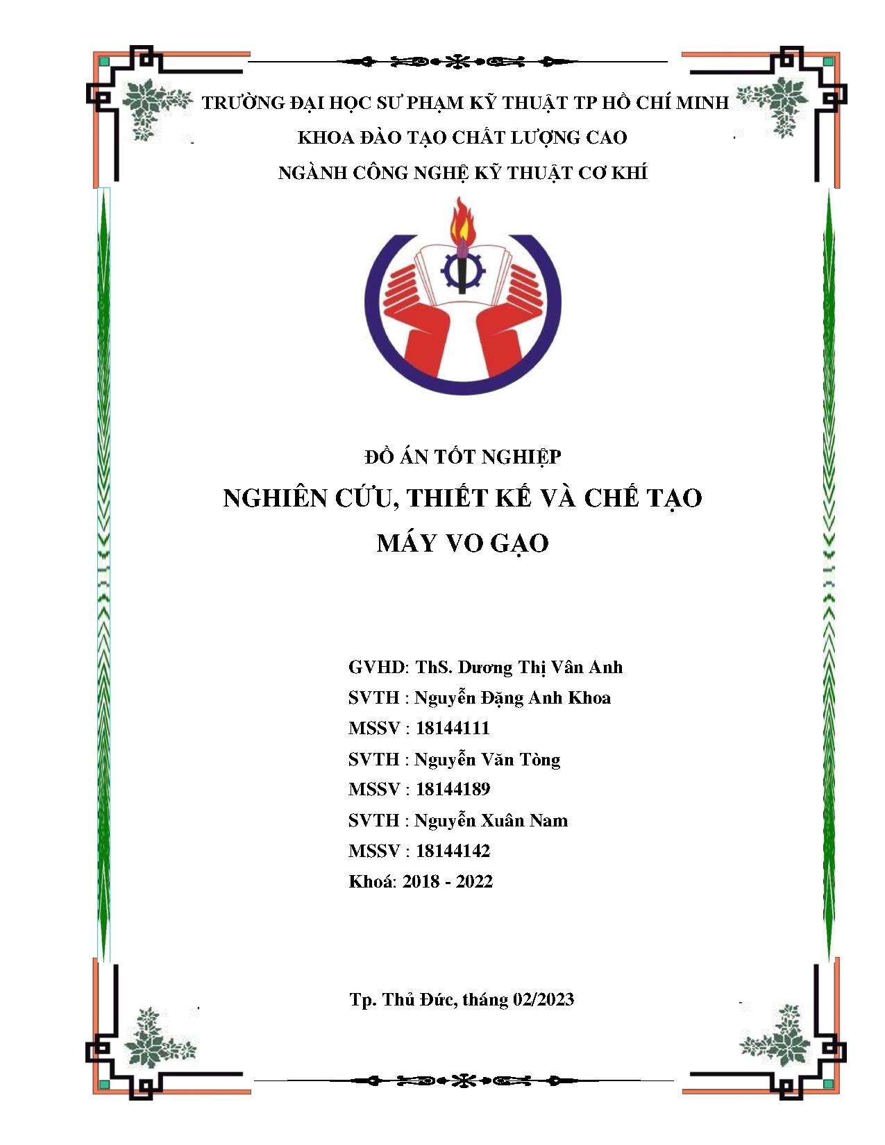 Đồ án tốt nghiệp - Nghiên cứu, thiết kế và chế tạo máy vo gạo