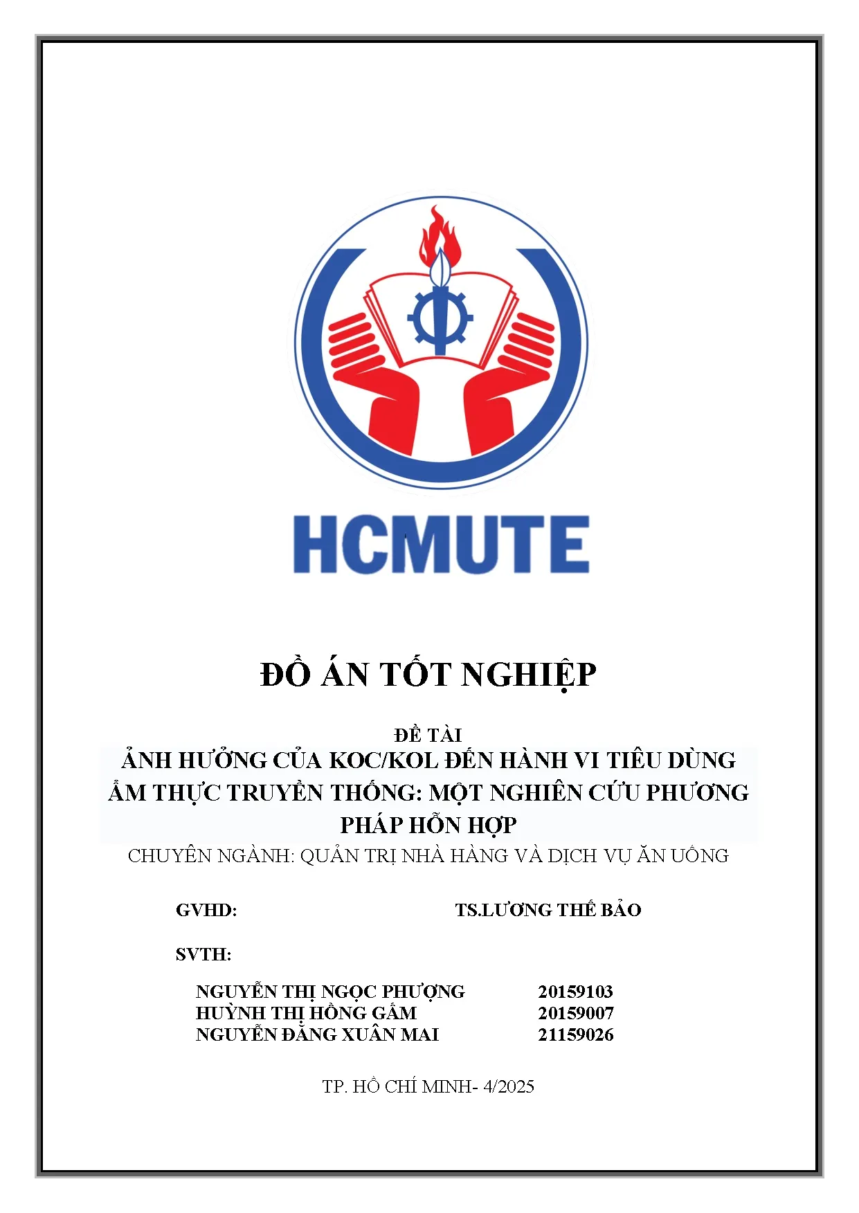 Đồ án tốt nghiệp - Ảnh hưởng của KOC/KOL đến hành vi tiêu dùng ẩm thực truyền thống: một NCPPHH