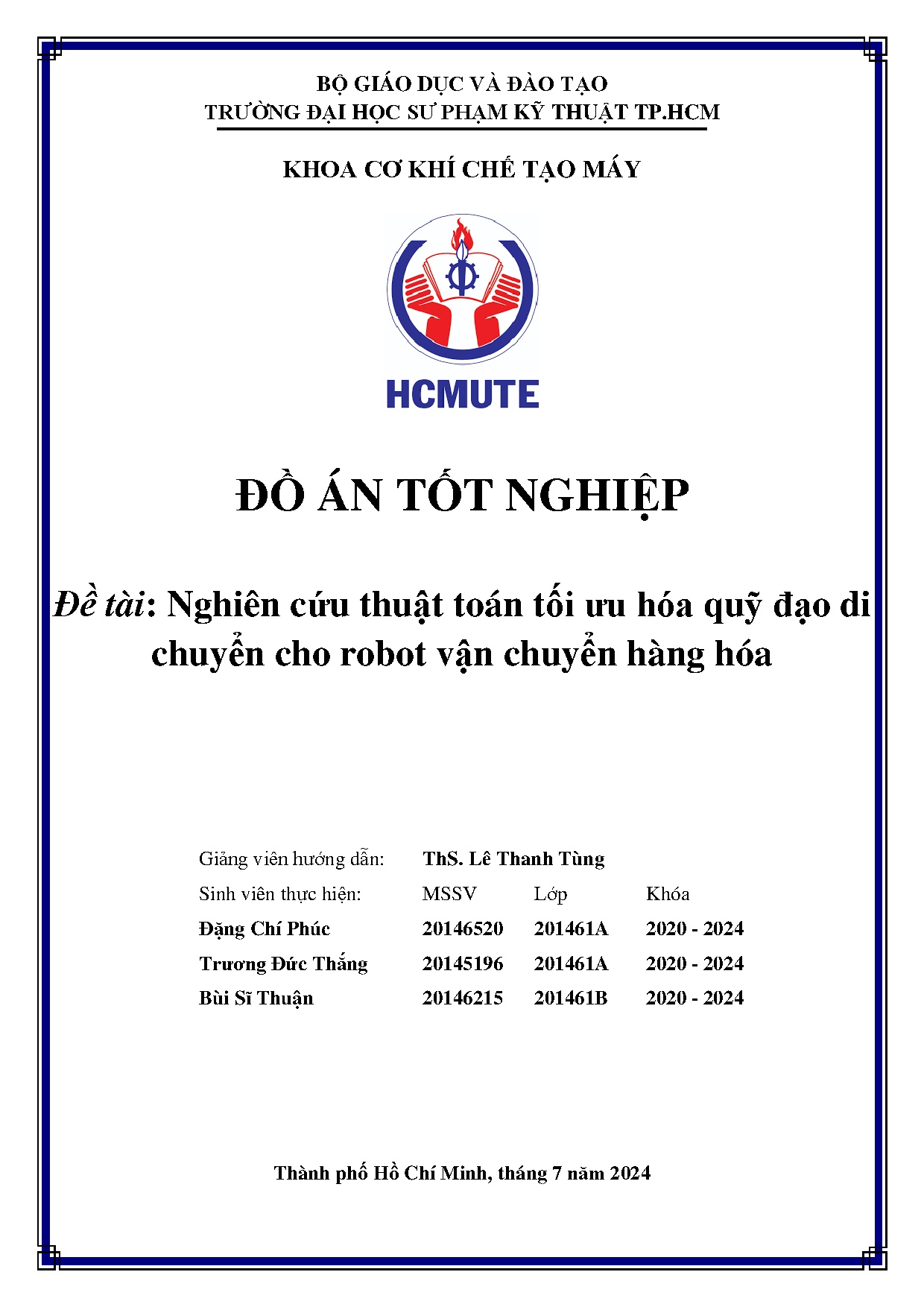 Đồ án tốt nghiệp - Nghiên cứu thuật toán tối ưu hóa quỹ đạo di chuyển cho robot vận chuyển hàng hóa