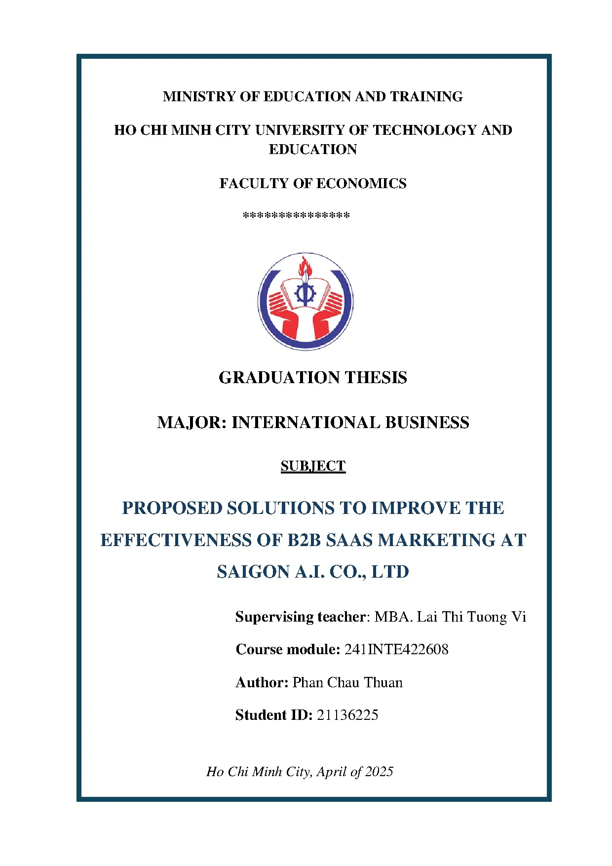 Đồ án tốt nghiệp - Proposed solutions to improve the effectiveness of B2B SAAS marketing at SACL