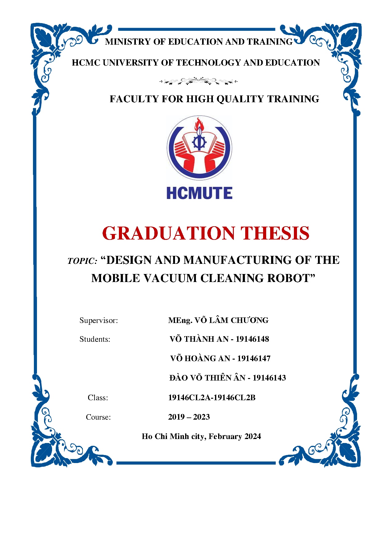 Đồ án tốt nghiệp - Design and manufacturing of the Mobile Vacuum Cleaning Robot