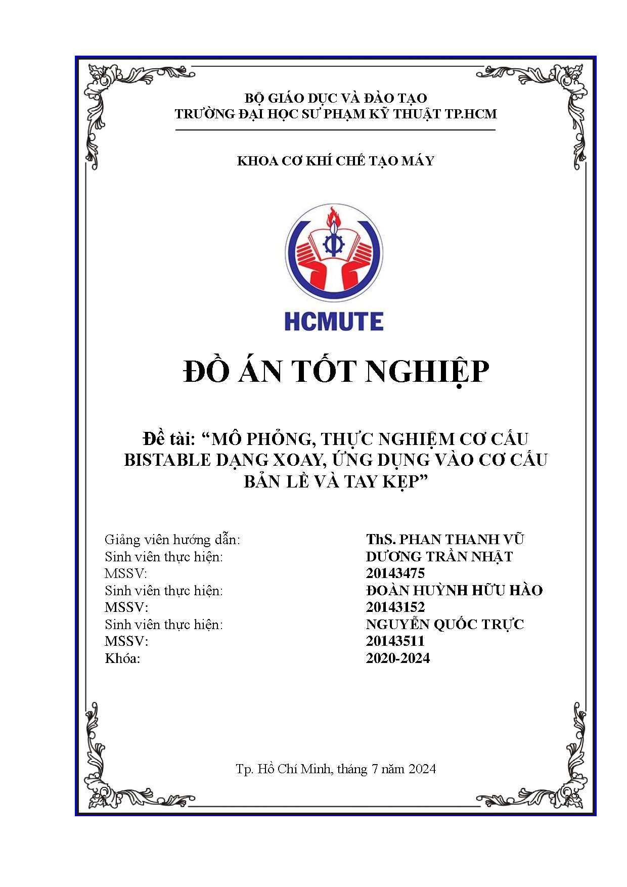 Đồ án tốt nghiệp - Mô phỏng, thực nghiệm cơ cấu bistable dạng xoay, ứng dụng vào cơ cấu bản lề và TK