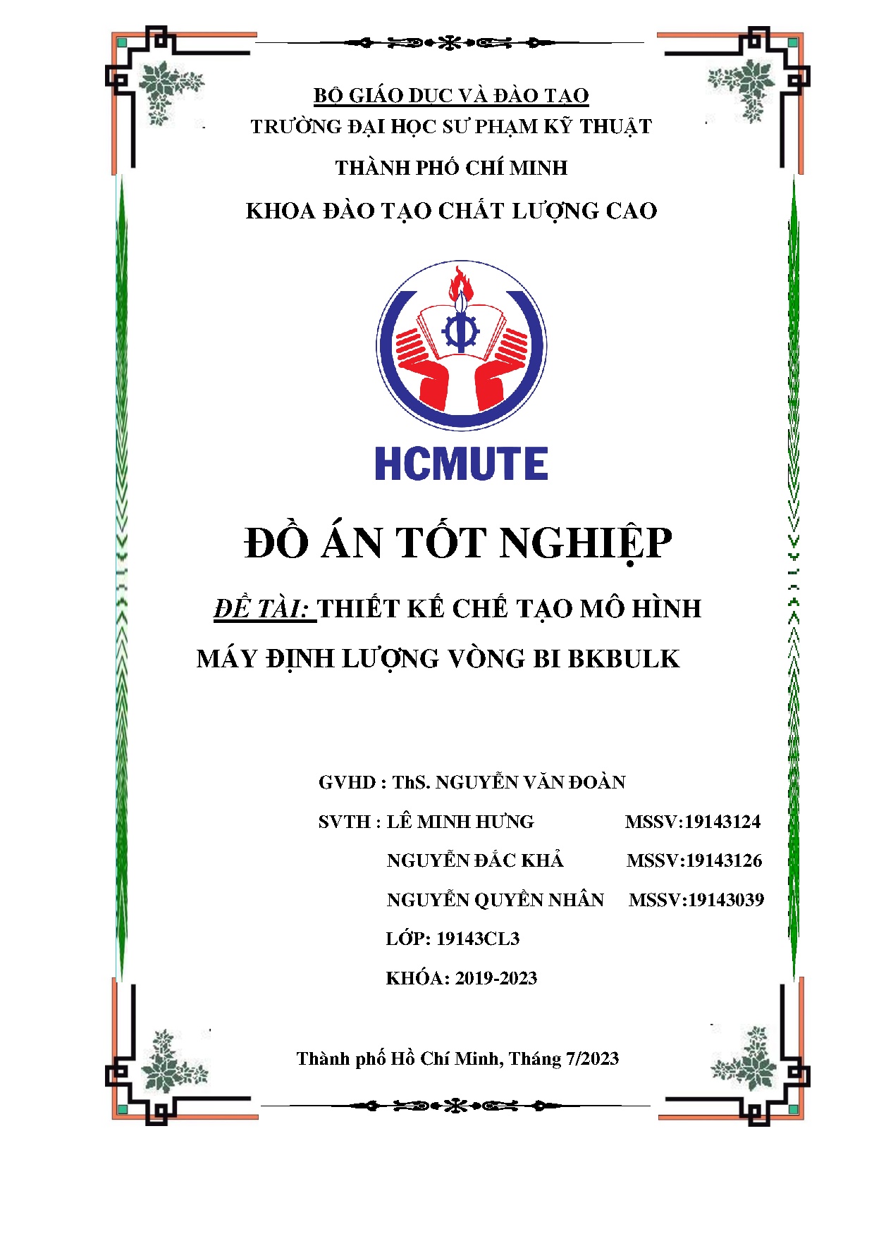 Đồ án tốt nghiệp - Thiết kế chế tạo mô hình máy định lượng vòng Bi Bkbulk