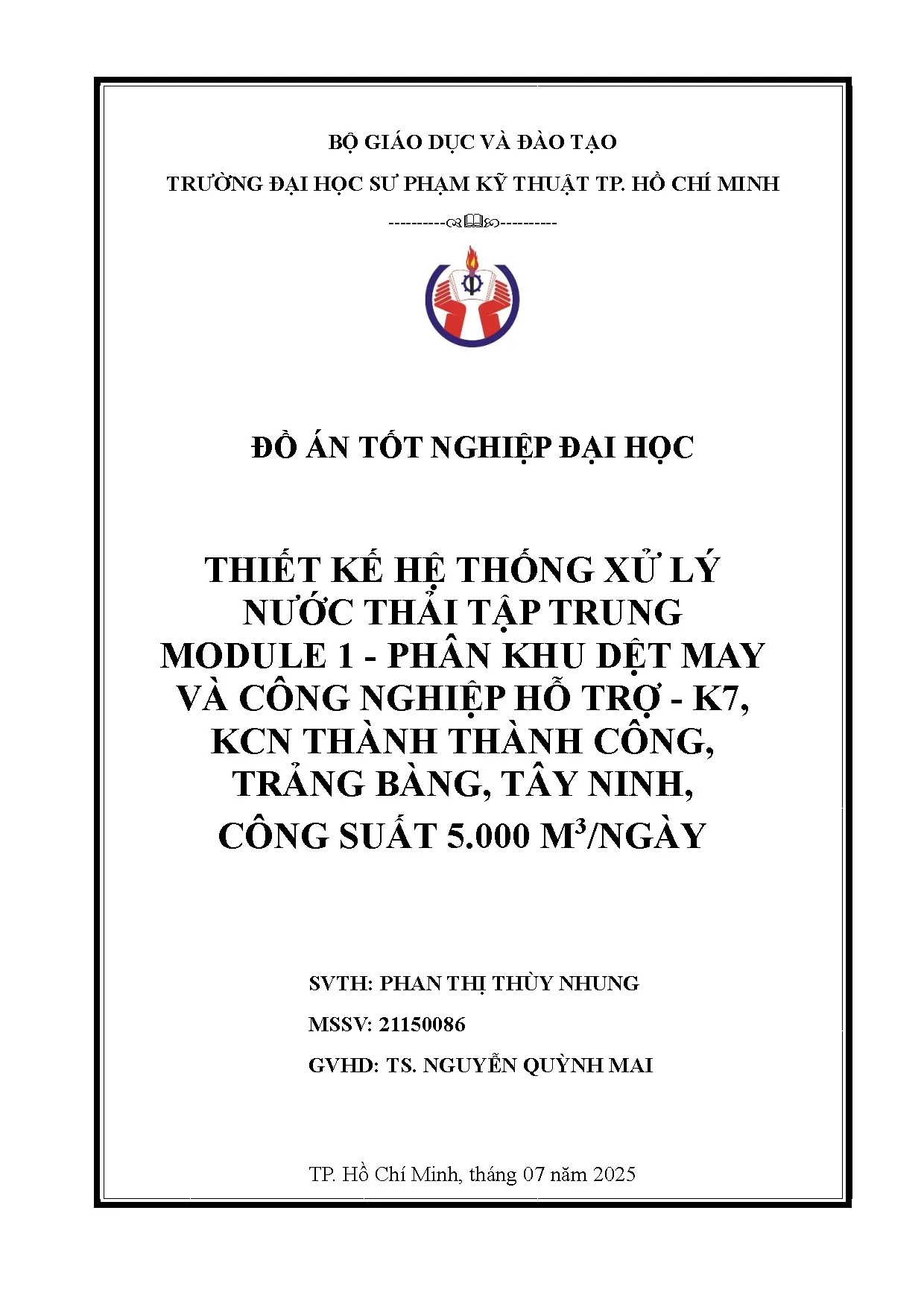 Đồ án tốt nghiệp - Thiết kế hệ thống xử lý nước thải tập trung Module 1 CPKDMVCNHT - KKTTCBTNCS 5 Đ