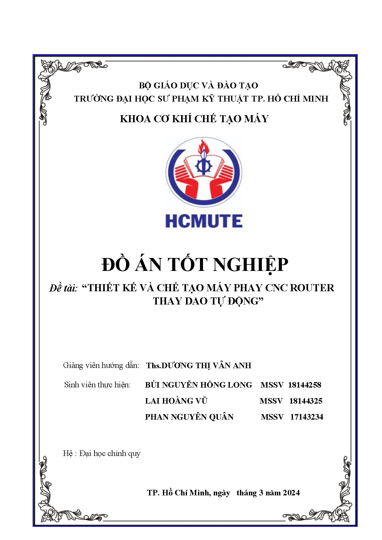 Đồ án tốt nghiệp - Thiết kế và chế tạo máy phay CNC Router thay dao tự động