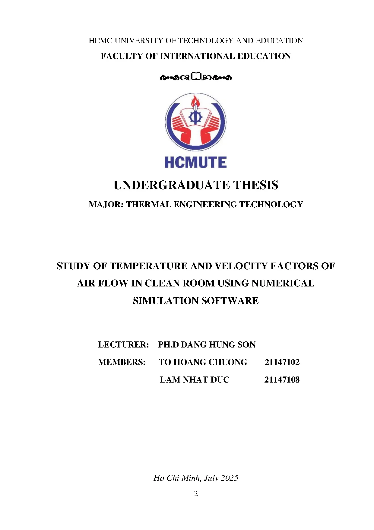 Đồ án tốt nghiệp - Tudy of temperature and velocity factors of air flow in clean room using NSS - Trang 3