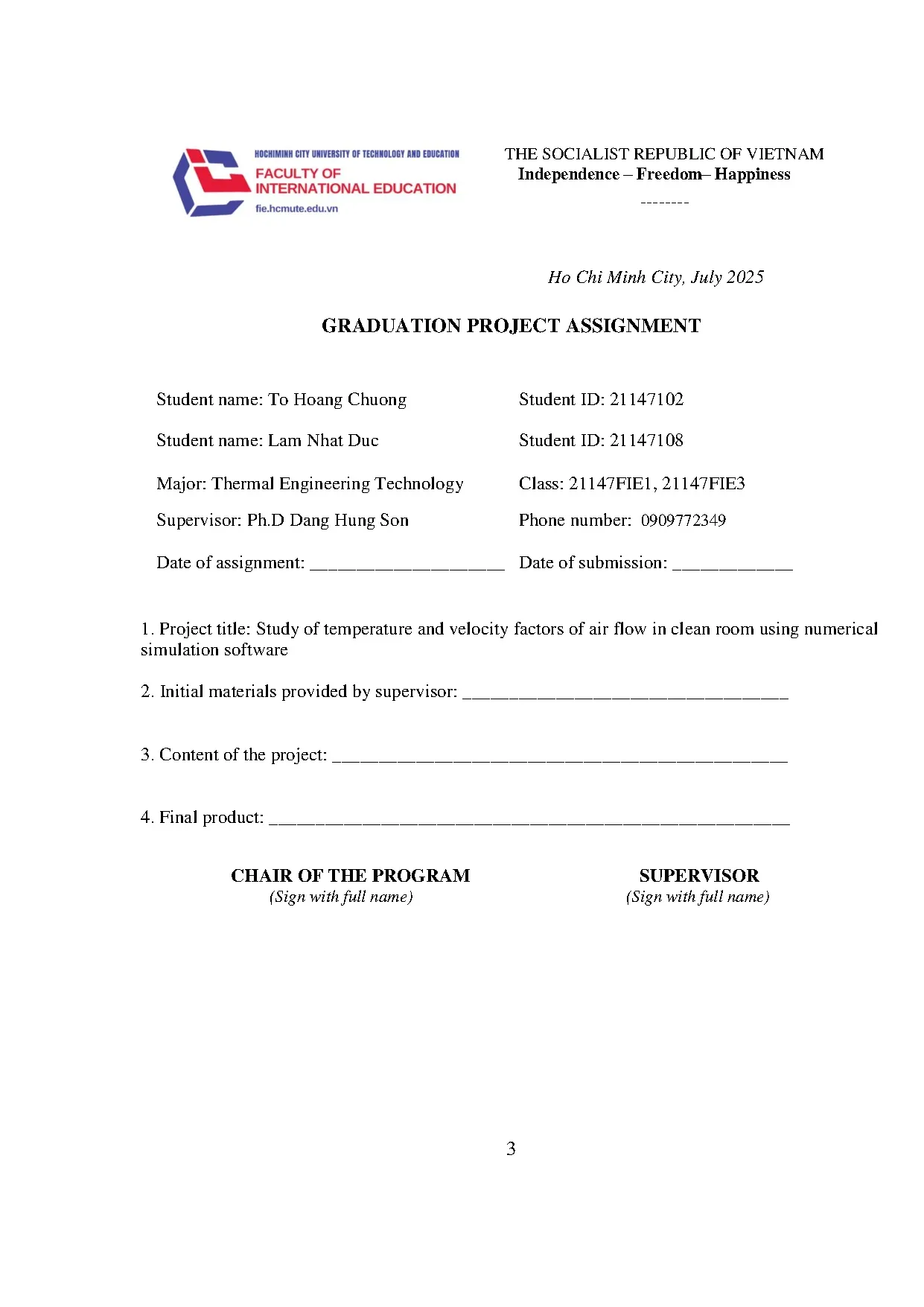 Đồ án tốt nghiệp - Tudy of temperature and velocity factors of air flow in clean room using NSS - Trang 4