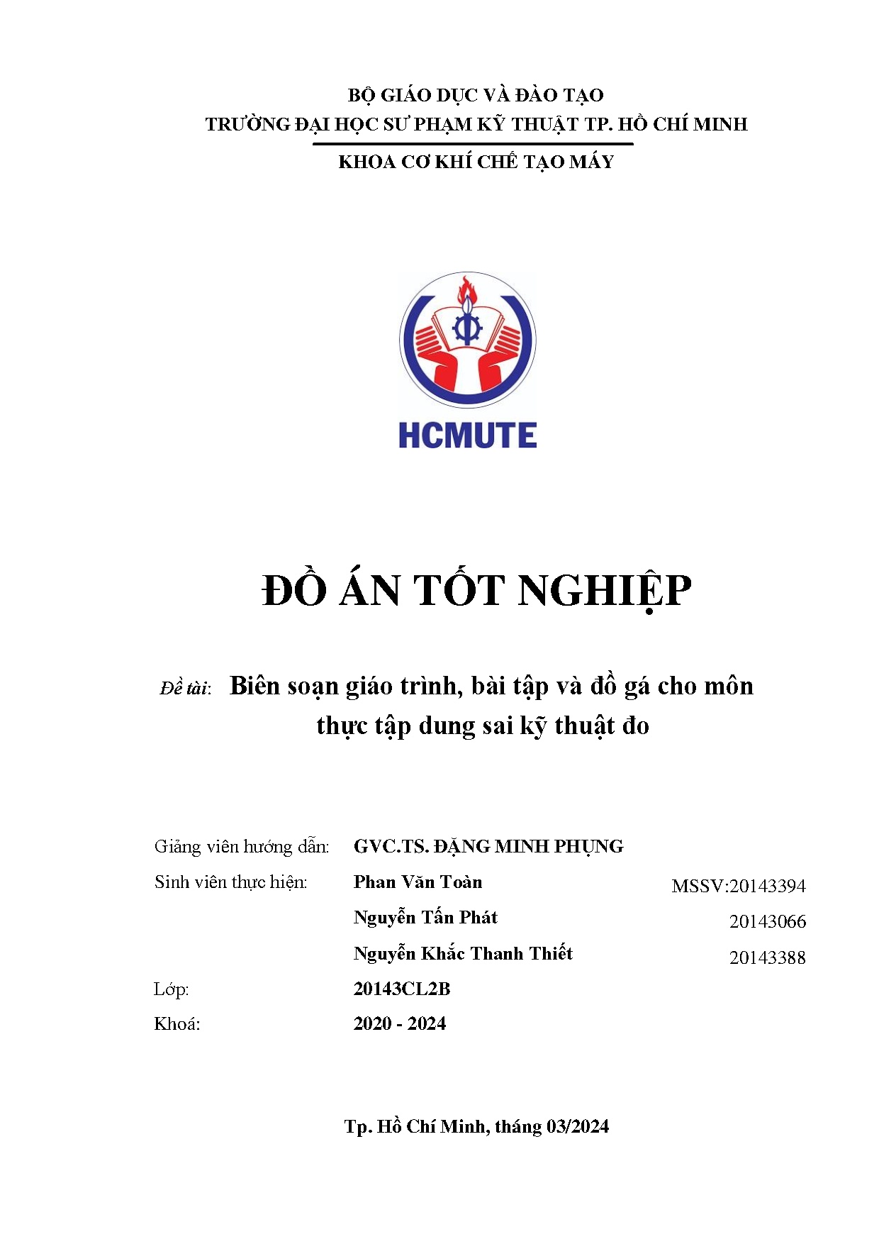 Đồ án tốt nghiệp - Biên soạn giáo trình, bài tập và đồ gá cho môn thực tập dung sai kỹ thuật đo